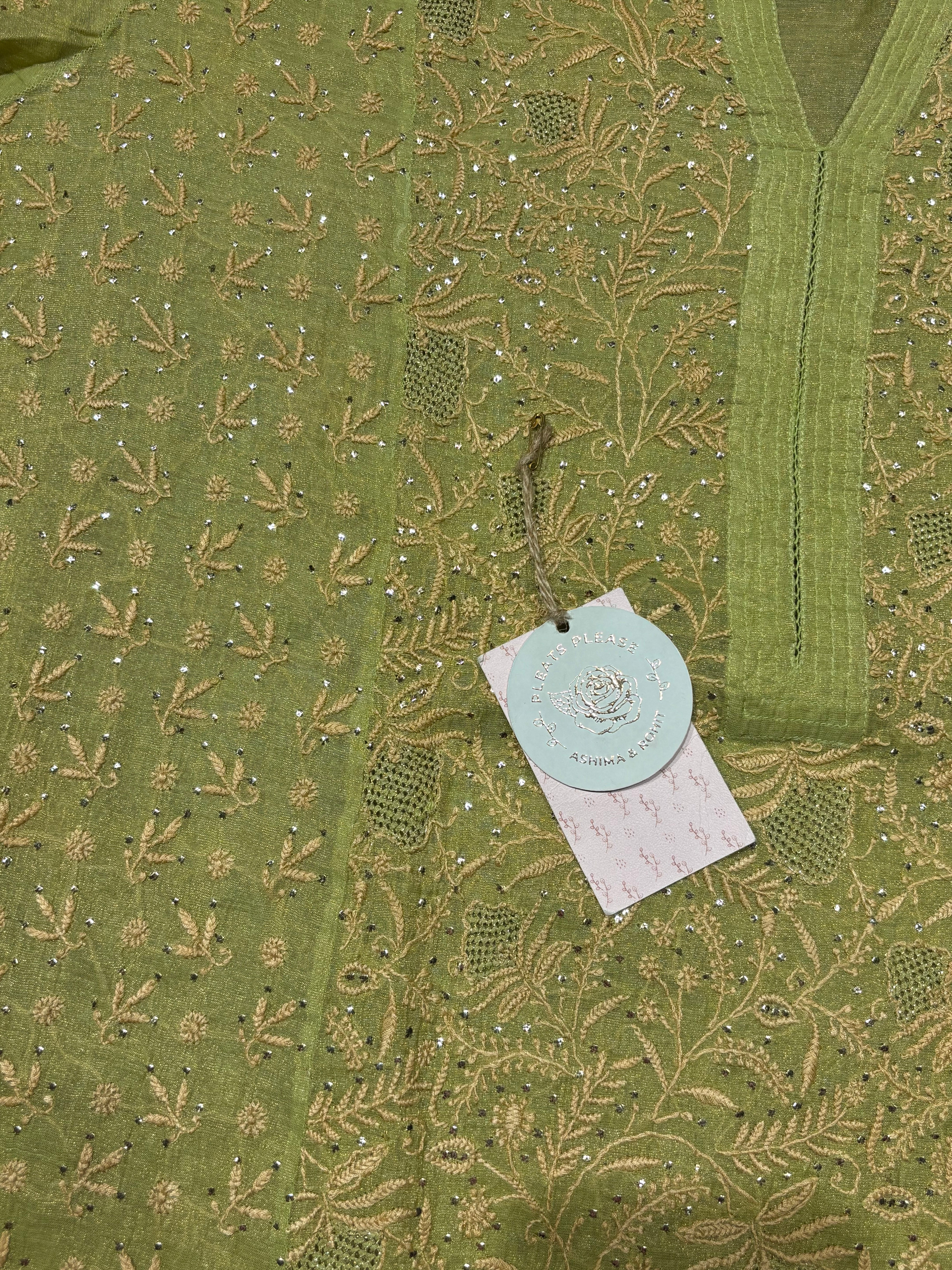 Green Pure And Premium Tissue Chikankari Kurta And Dupatta Set