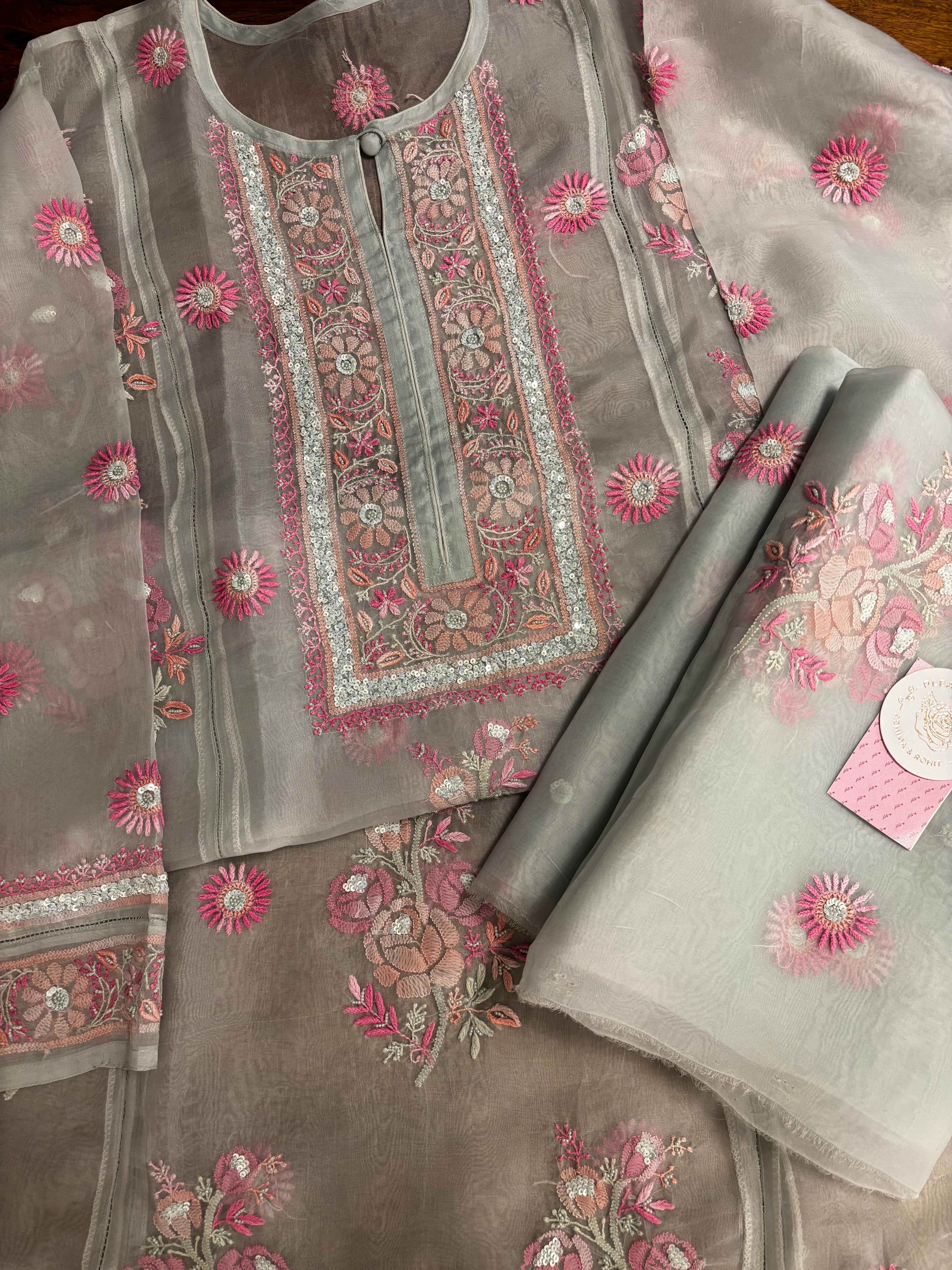 Mint Green Pure Organza Chikankari Kurta & Dupatta - Pleats PleaseChikankari