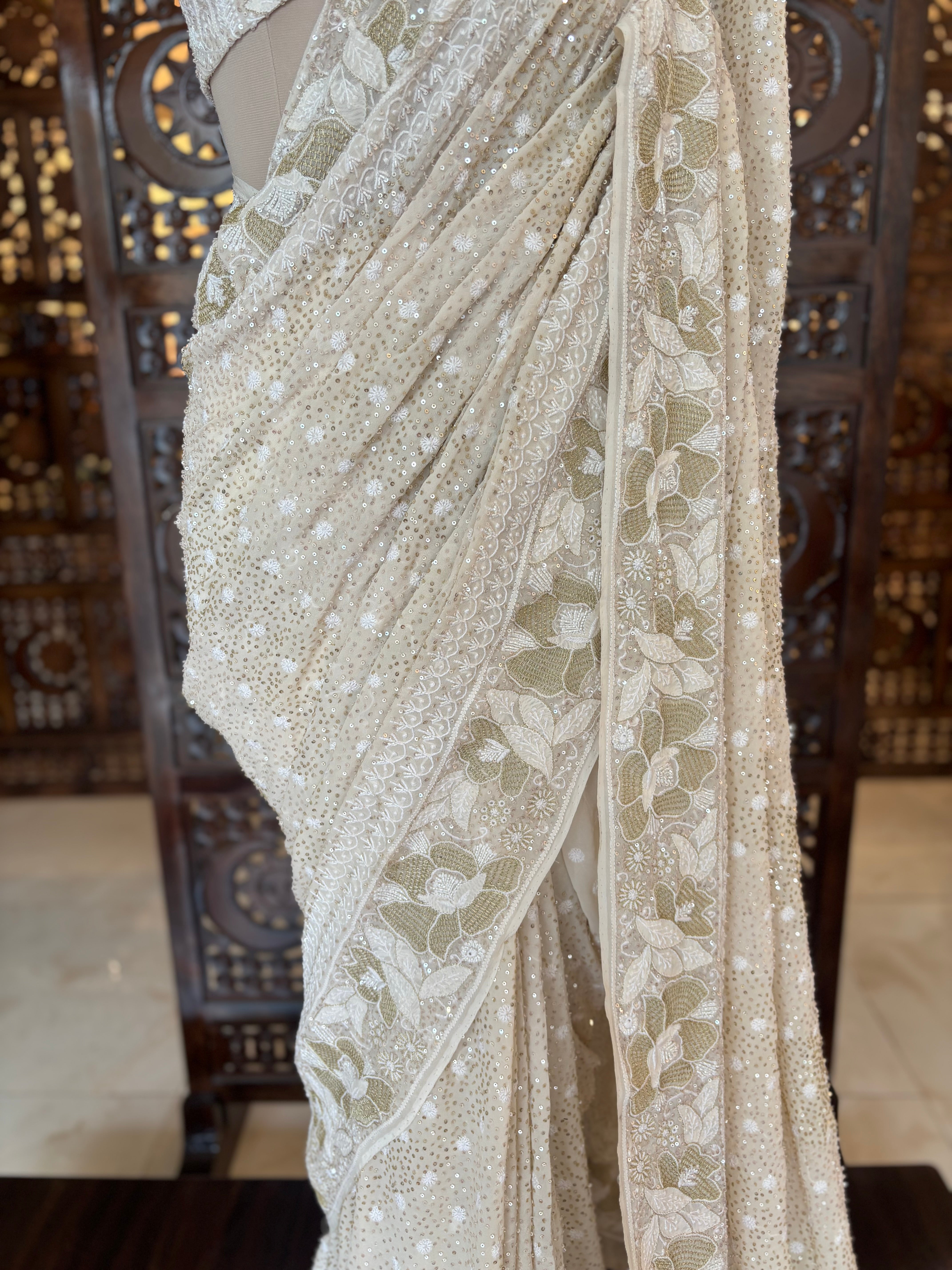 Dyeable Pure & Premium Georgette Chikankari Saree