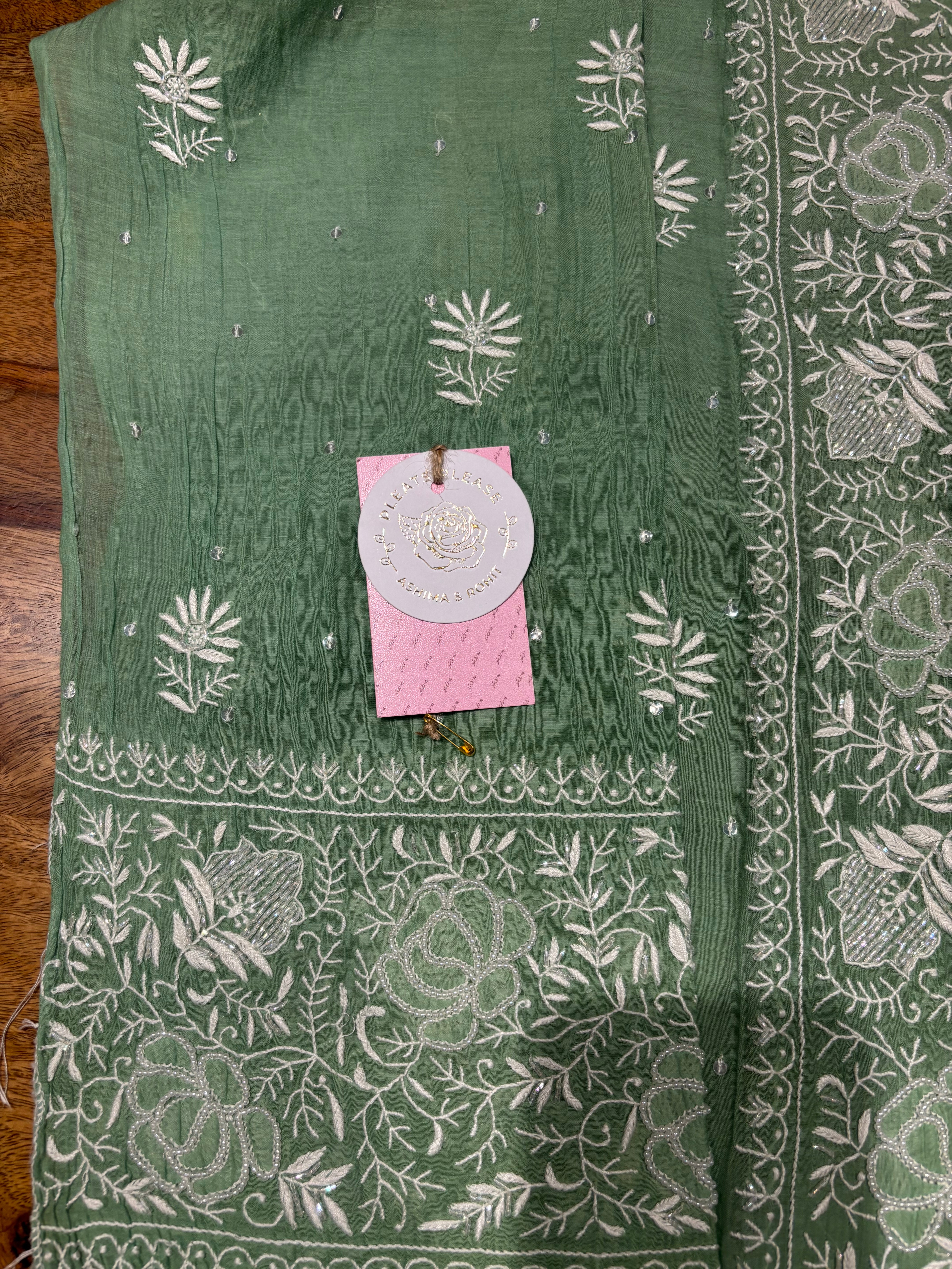 Mint Green Chanderi Mul Chikankari Kurta & Dupatta Set