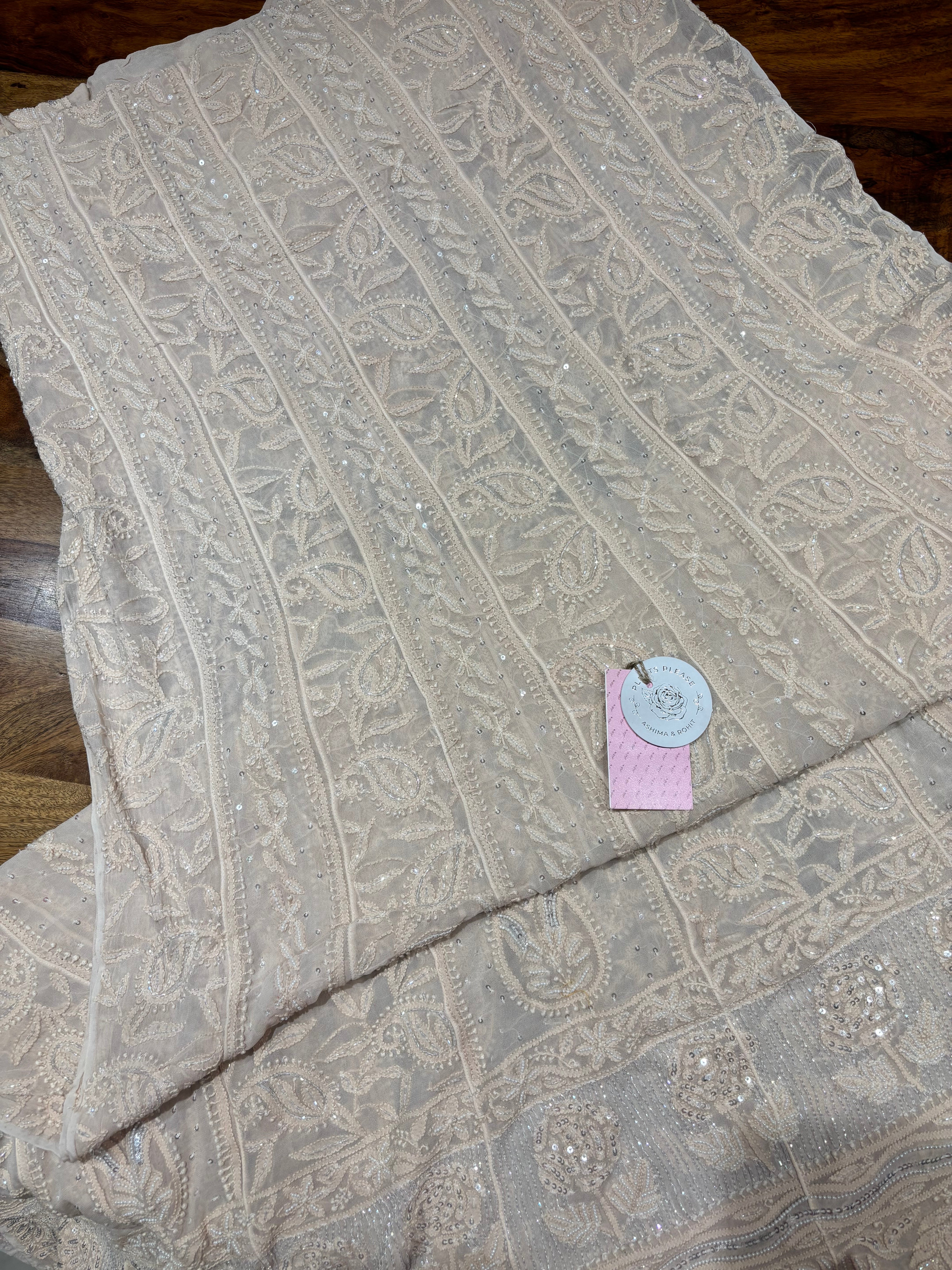 Dusty Peach Georgette Chikankari Anarkali & Dupatta Set