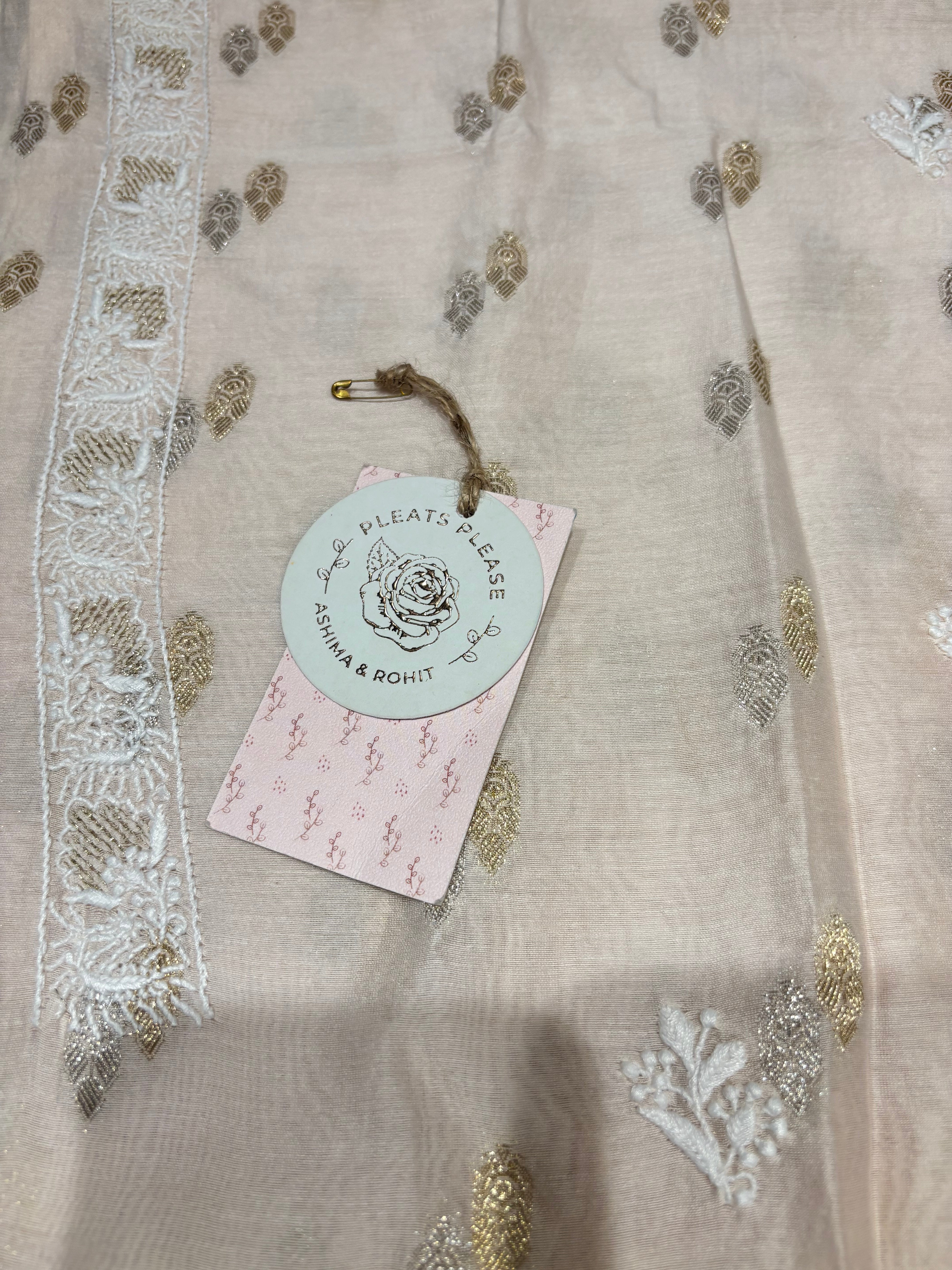 Nude Pink Chanderi Silk Chikankari Men’s Kurta Fabric