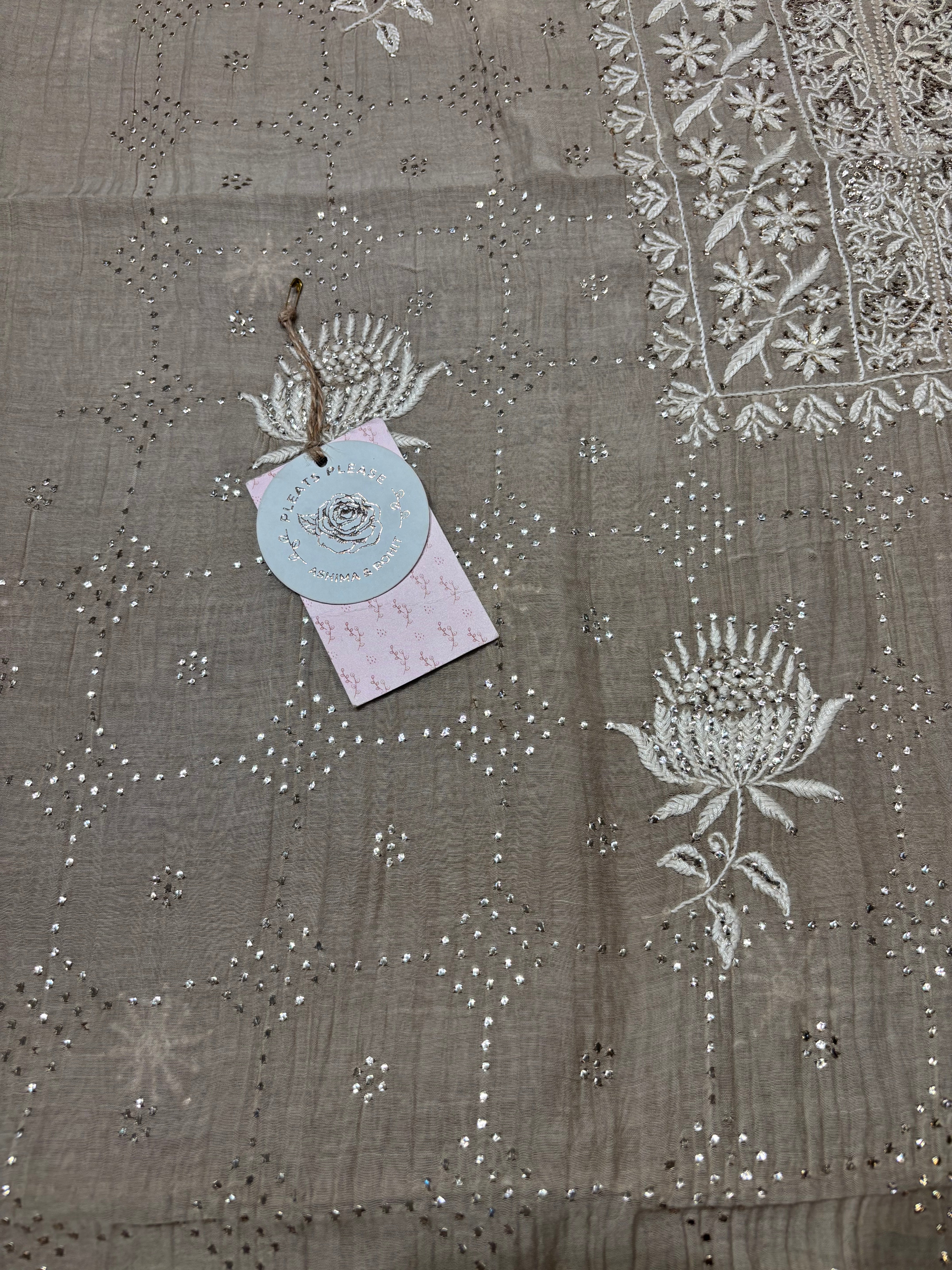 Mocha mousse Chanderi Mul Chikankari kurta and Dupatta Fabric