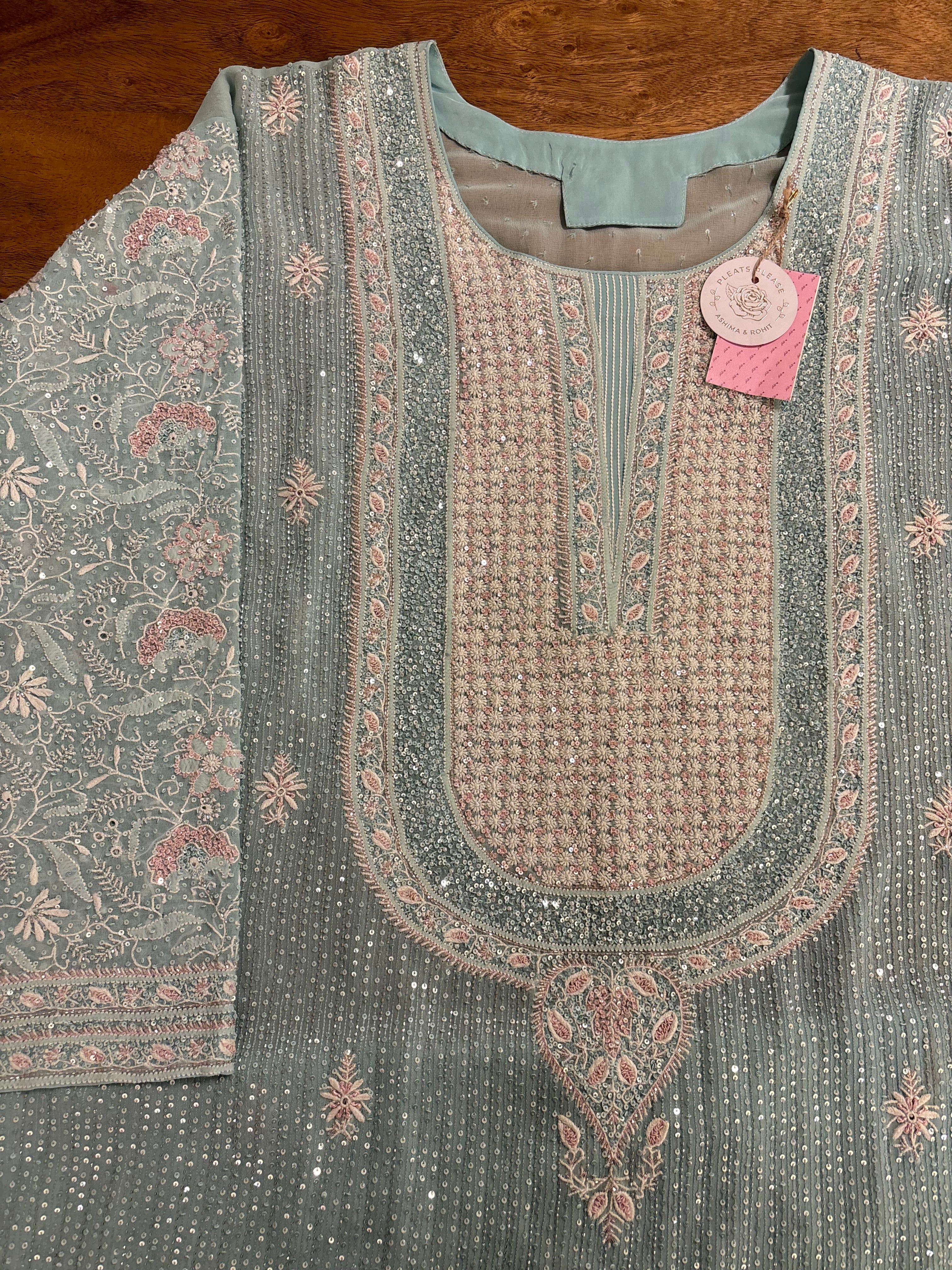 Powder Blue Pure & Premium Georgette Chikankari kurta Dupatta set