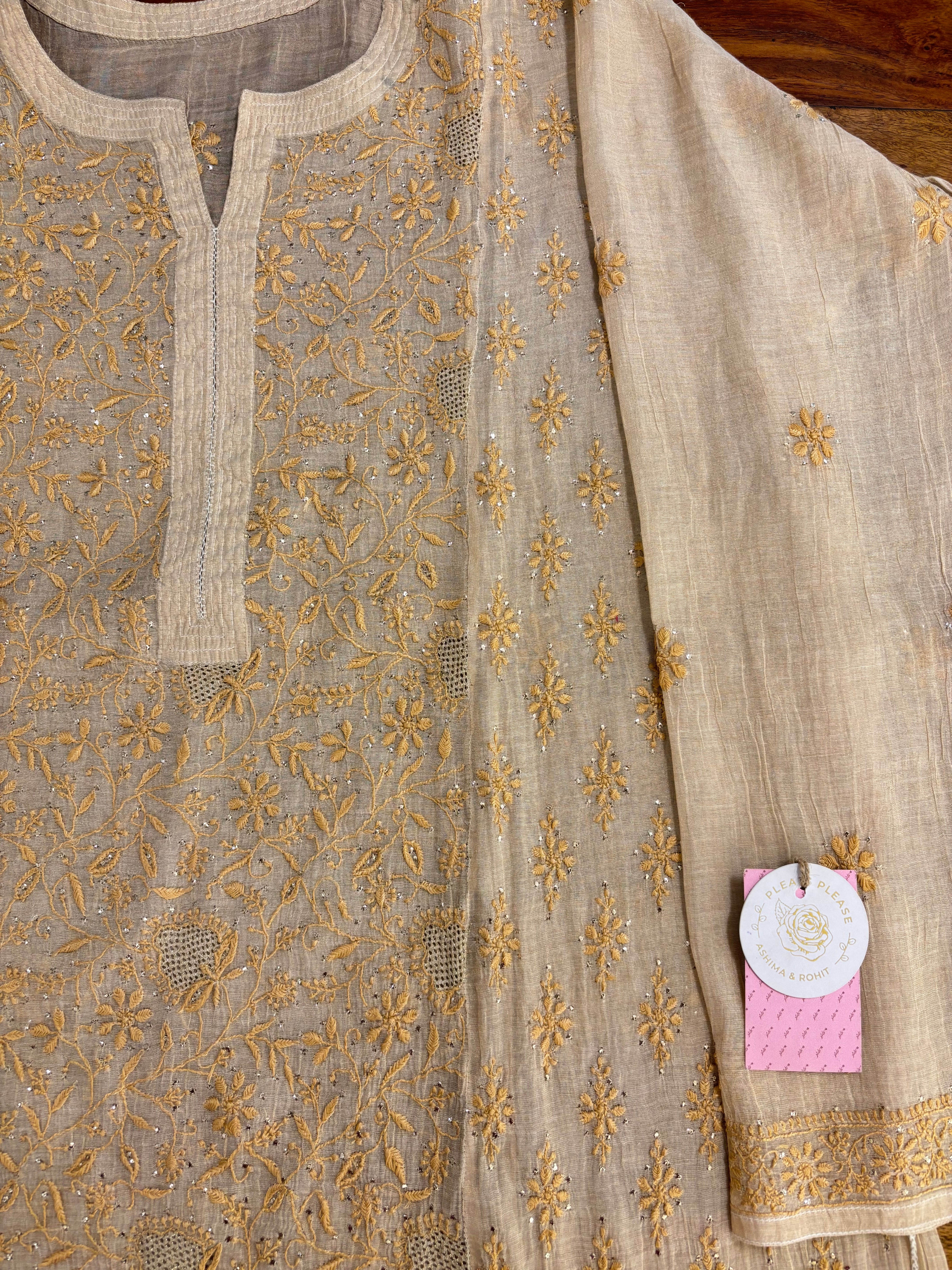 Dyeable Pure & Premium Tissue Chikankari Mukaish Kurta & Dupatta