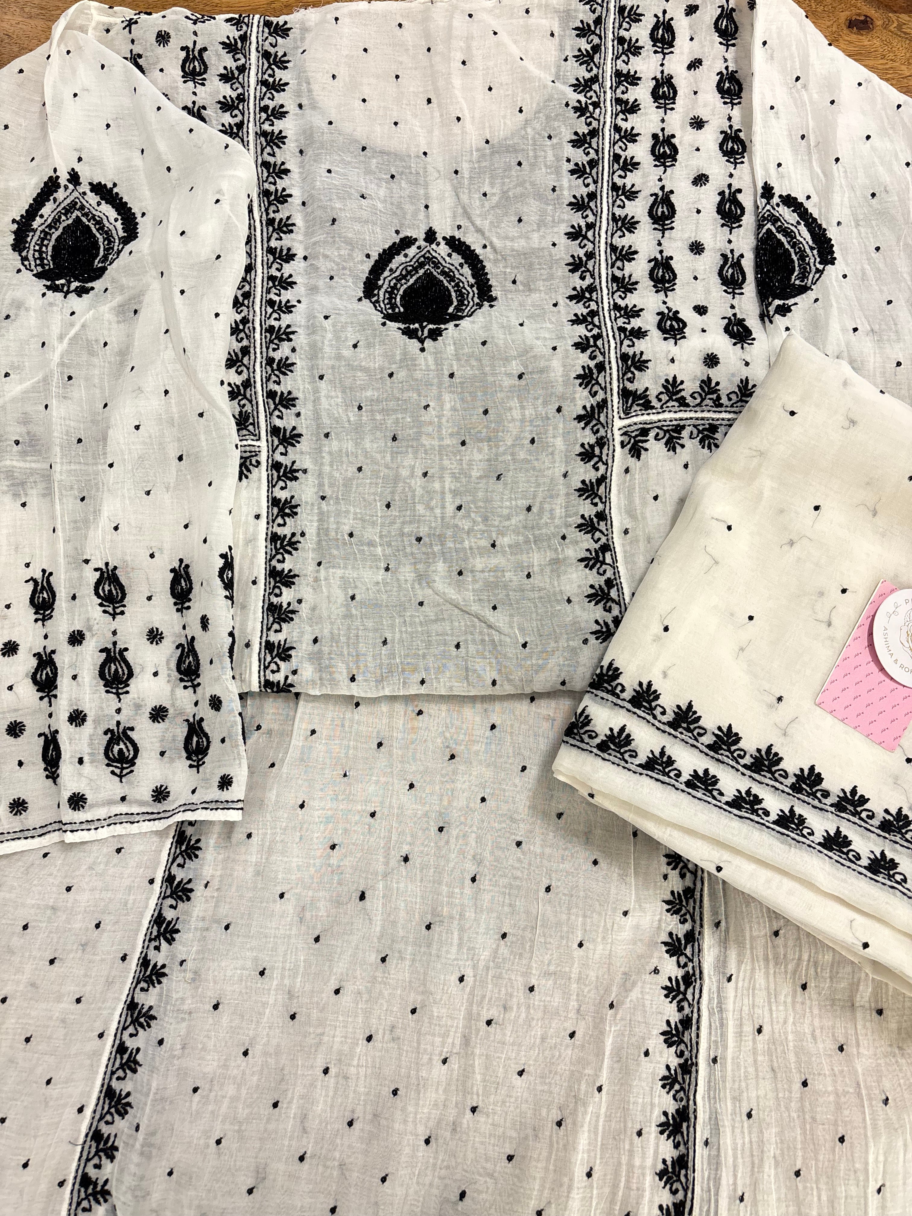 Dyeable Chanderi Black & White A-Line Kurta & Dupatta Set