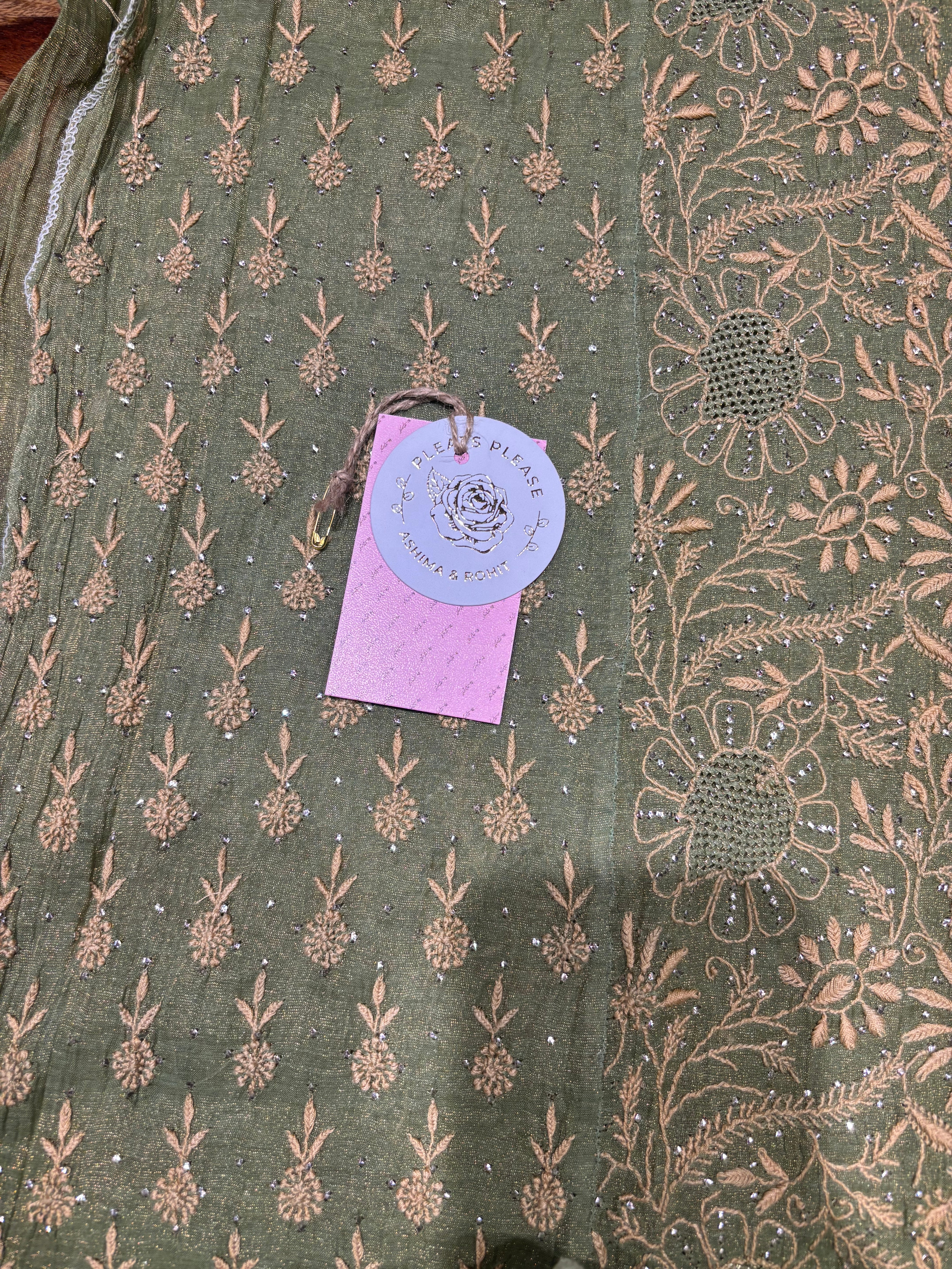 Green Pure & Premium Tissue Chikankari Kurta & Dupatta Set