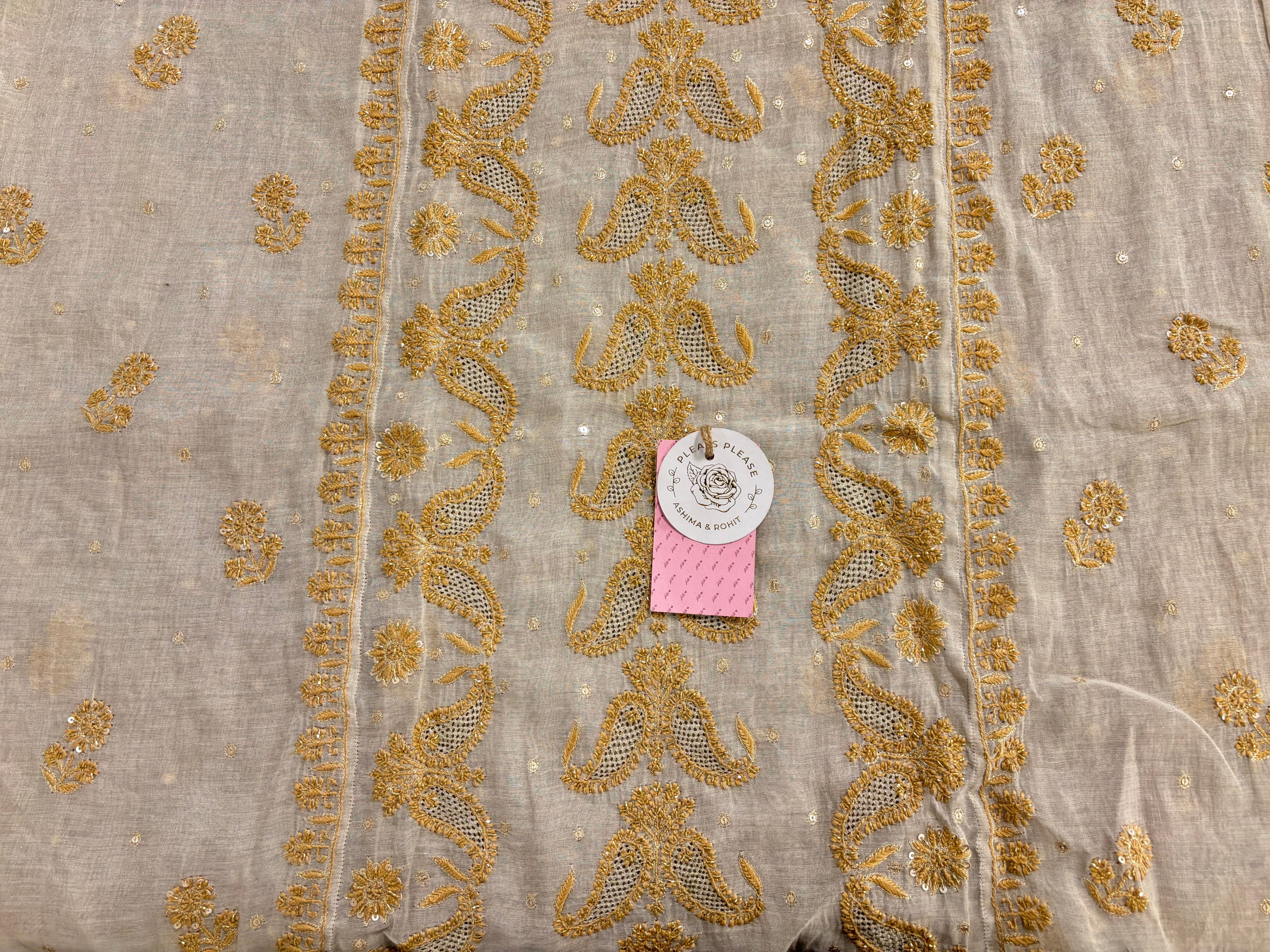Dyeable Ivory Silver Pure & Premium Tissue Chikankari Kurta & Dupatta