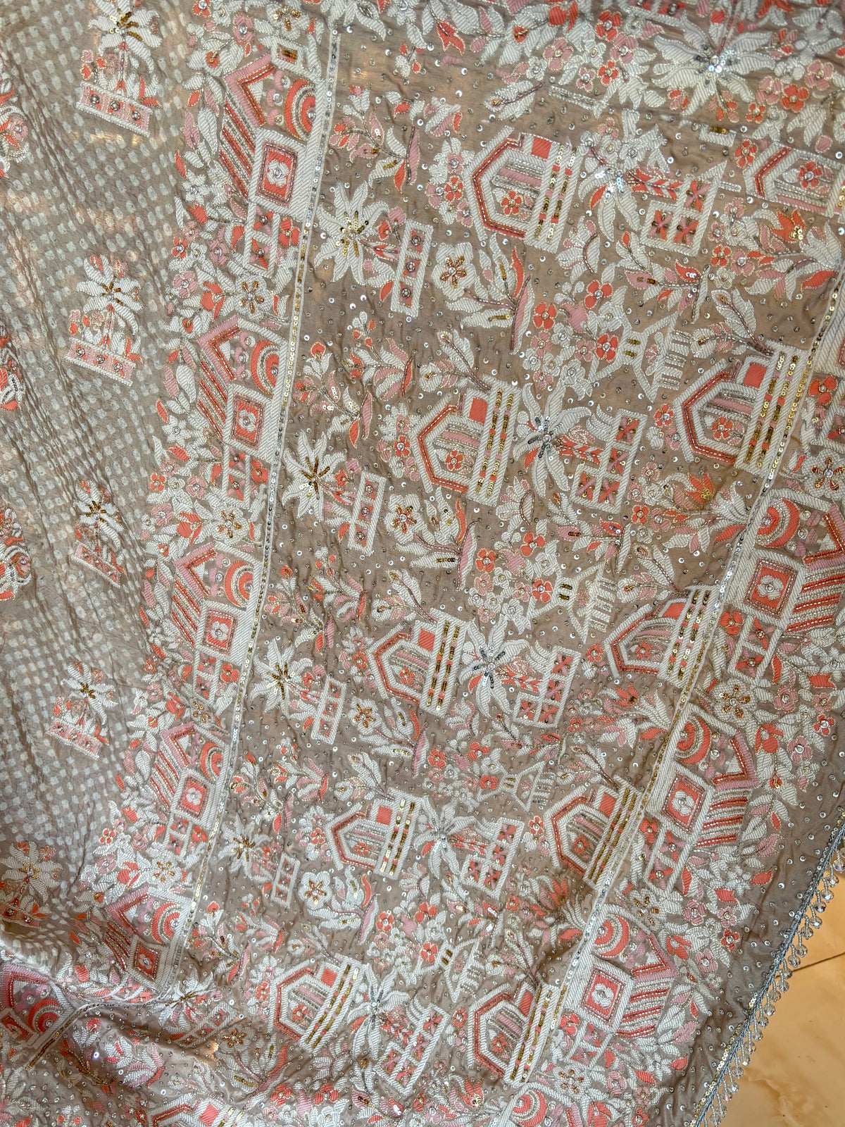 Platinum Grey Bandhej Zardozi Embellished Saree