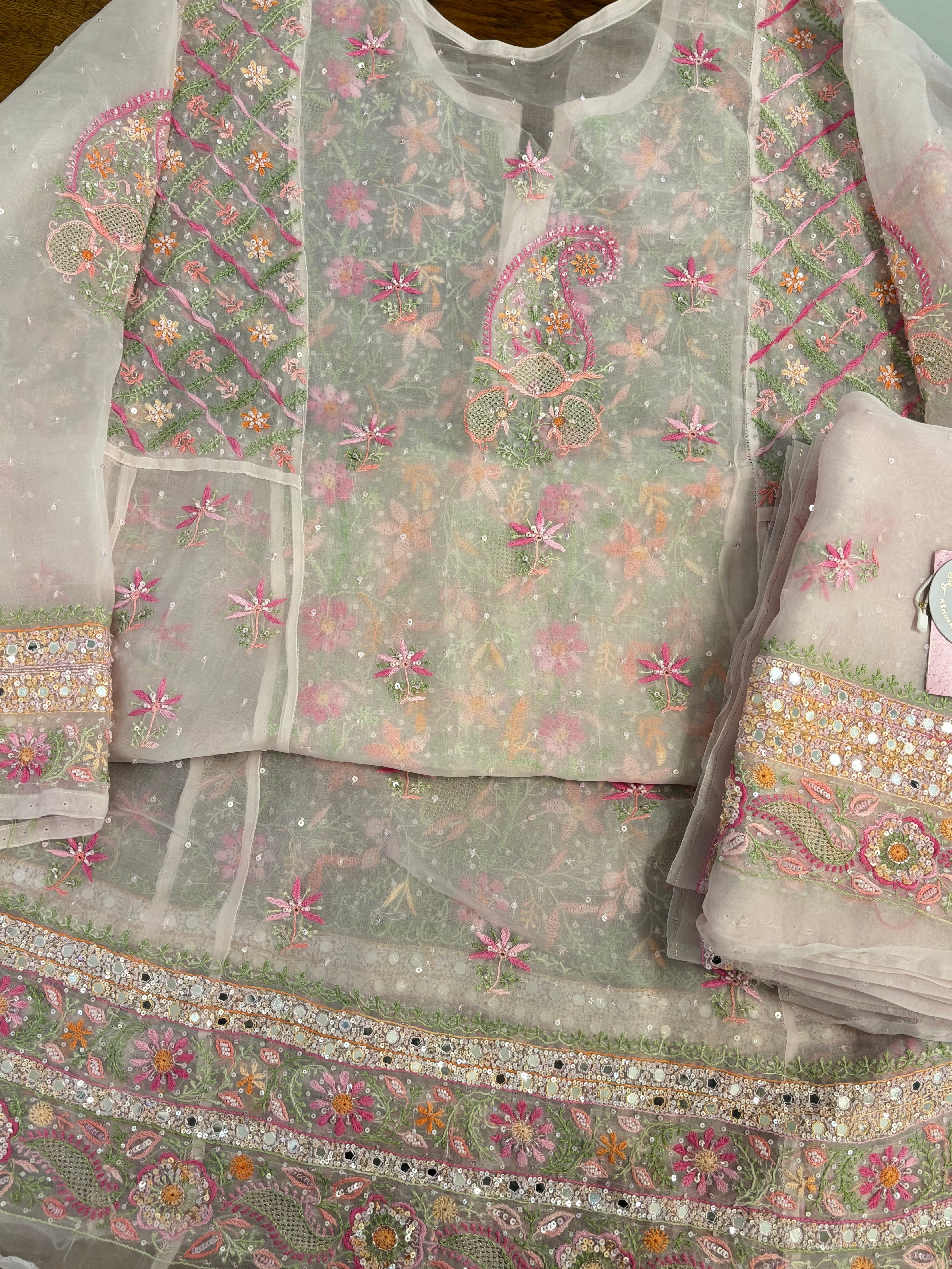 Blush Pink Organza Anarkali & Dupatta Set