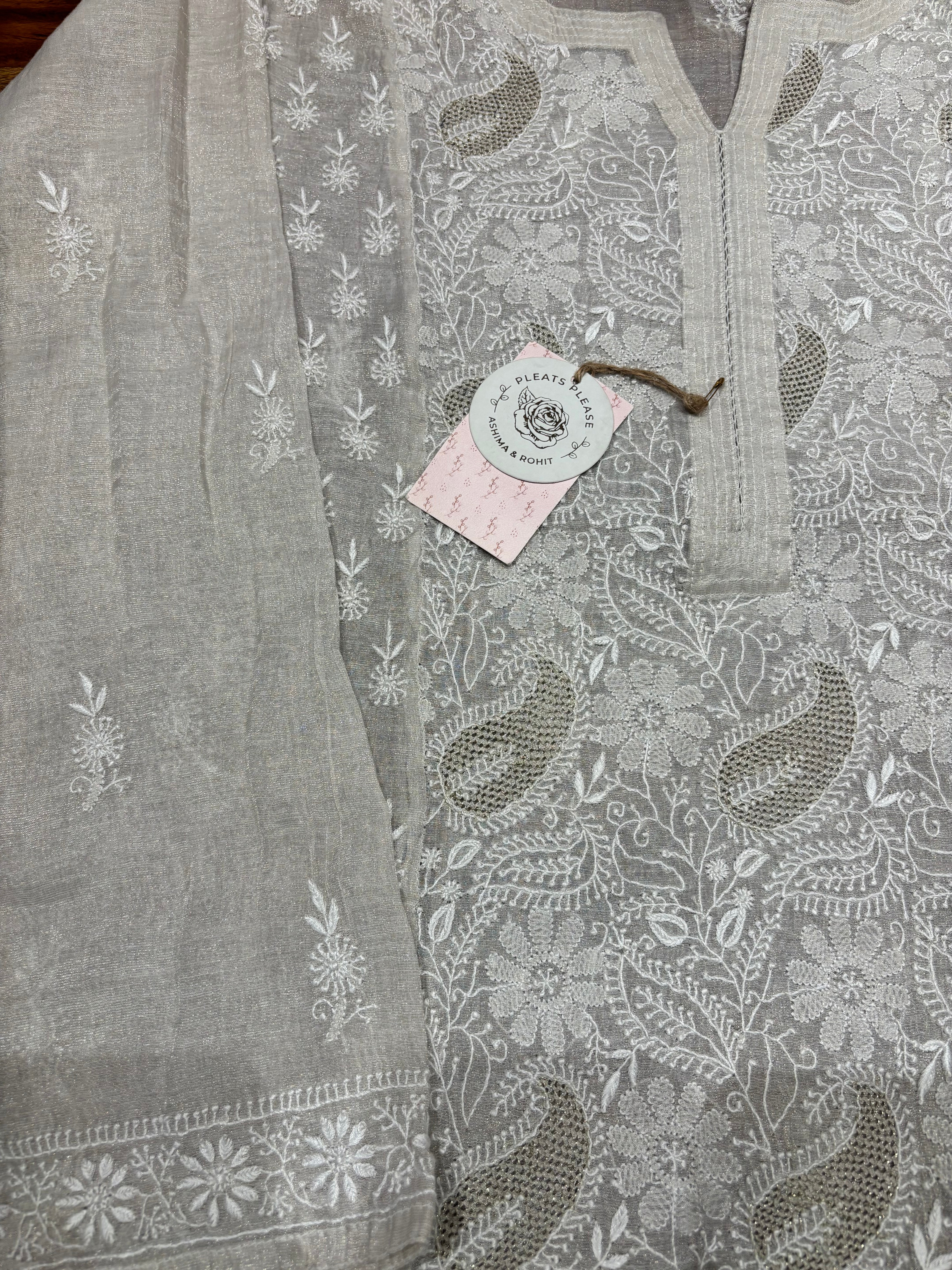 Dyeable pure silver tissue straight kurta and dupatta set