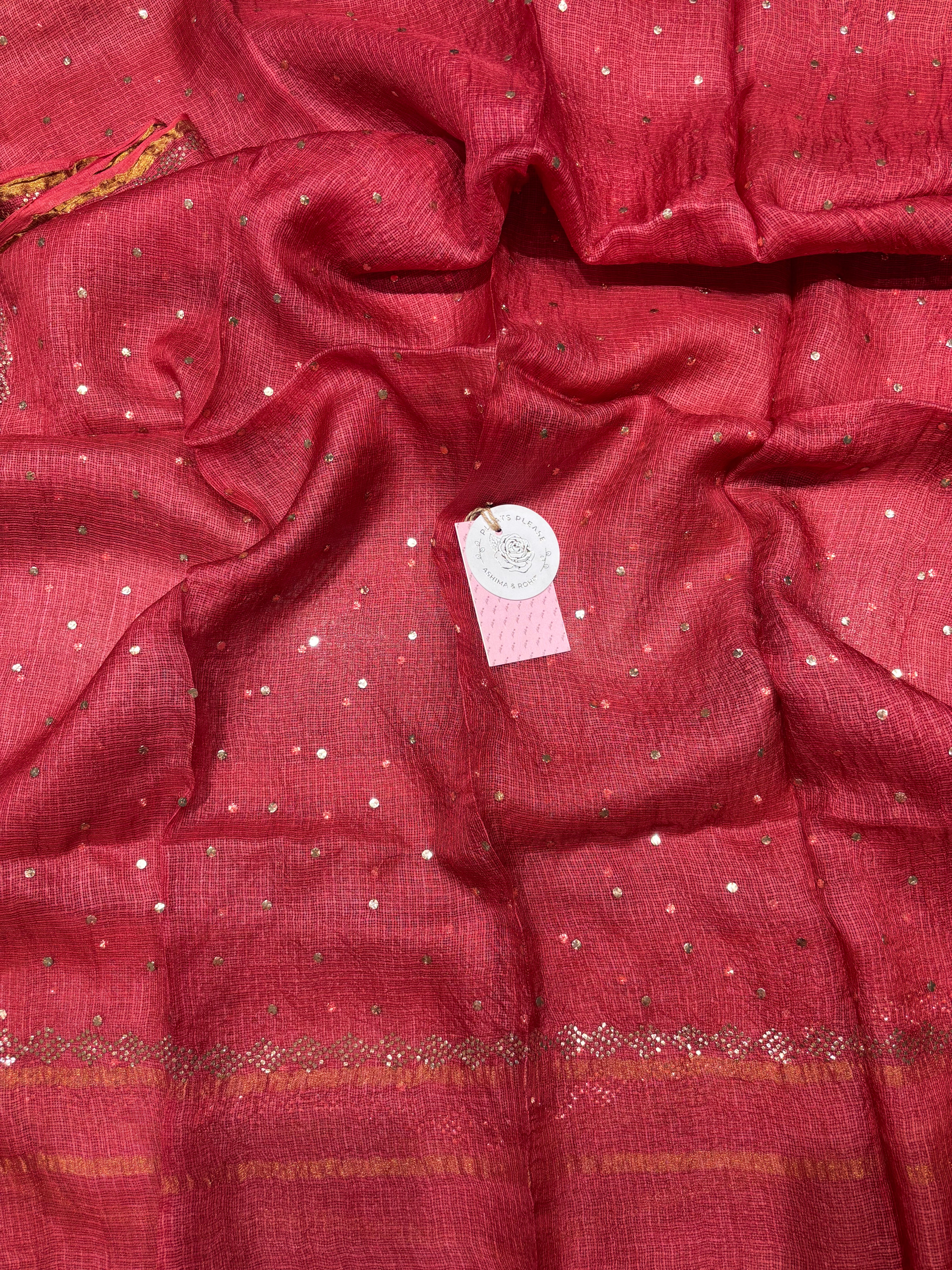 Maroon Kota Silk Mukaish Kurta & Dupatta Fabric