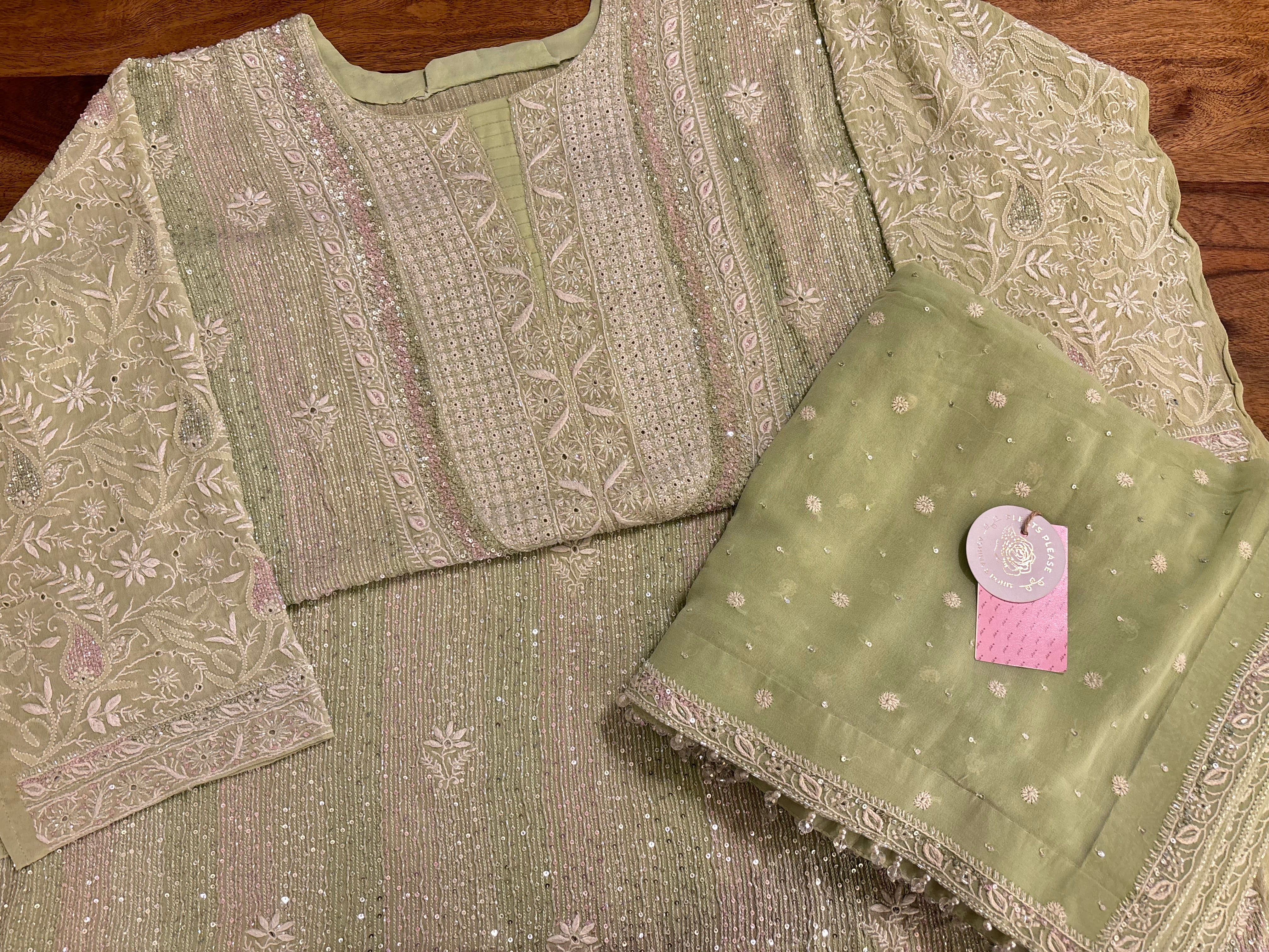 Pistachio Green Pure & Premium Chikankari Kurta & Dupatta