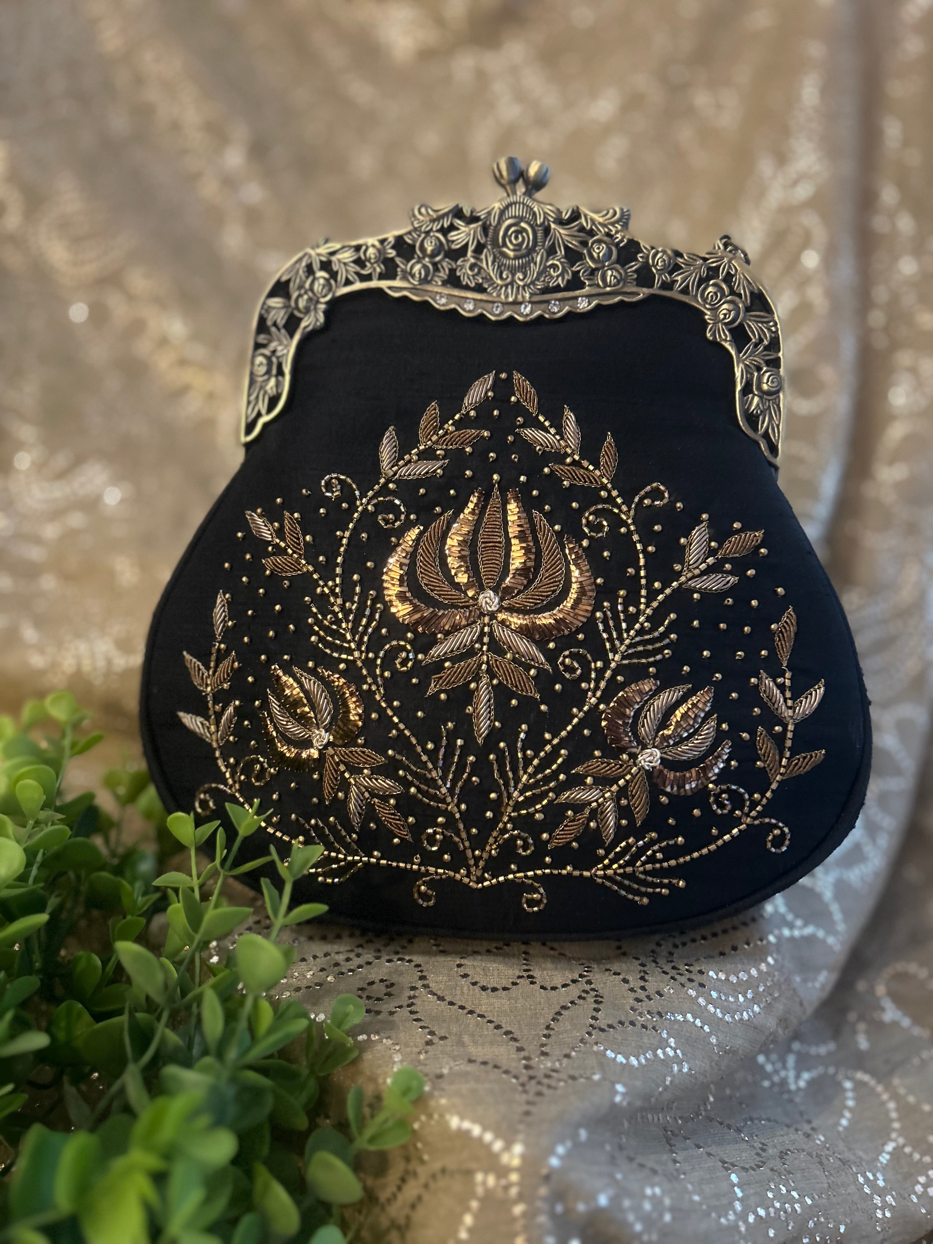 Black Mukaish & Zardozi Clutch Bag