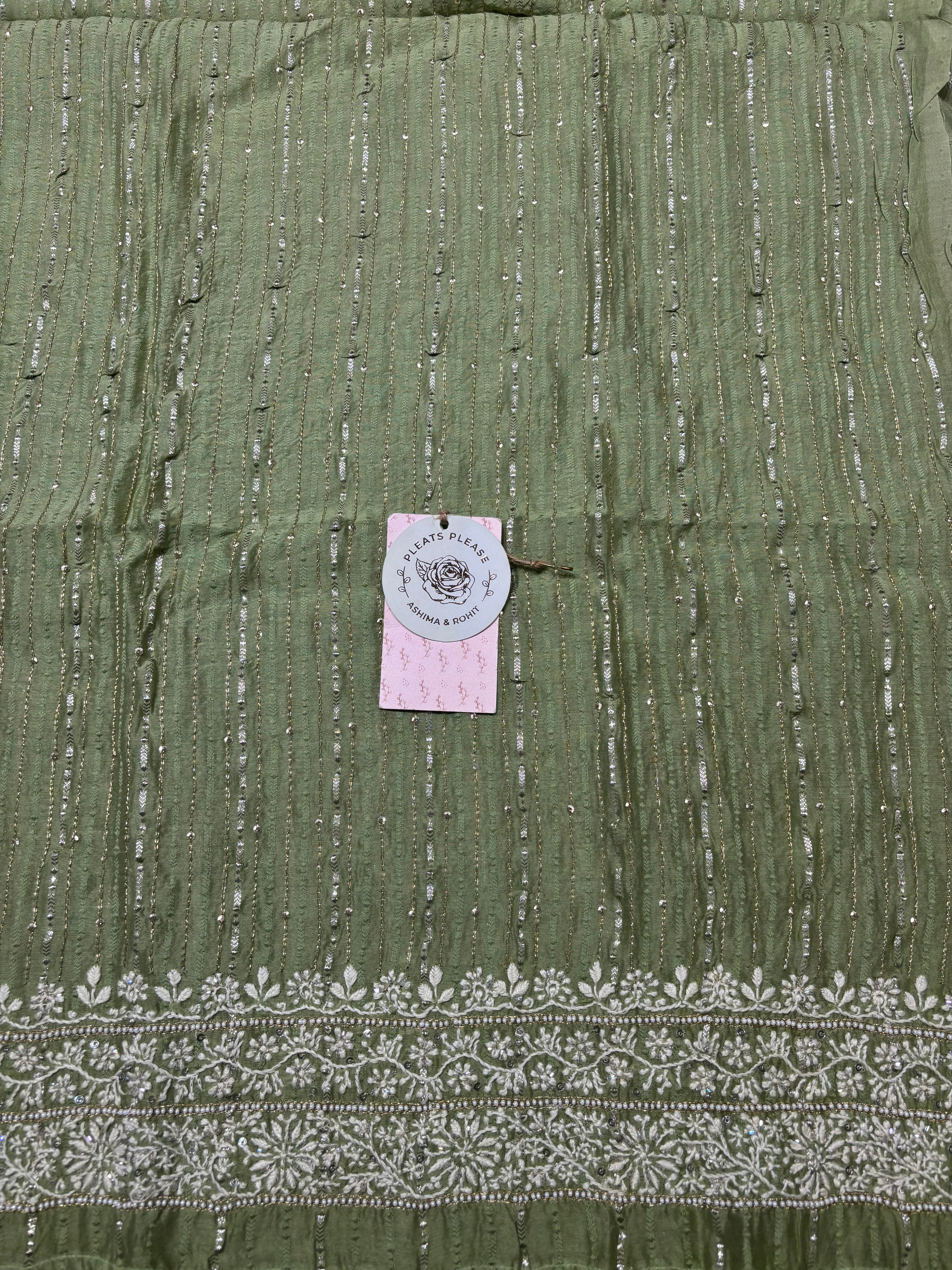 Green Chanderi Silk Chikankari Men’s Kurta Fabric