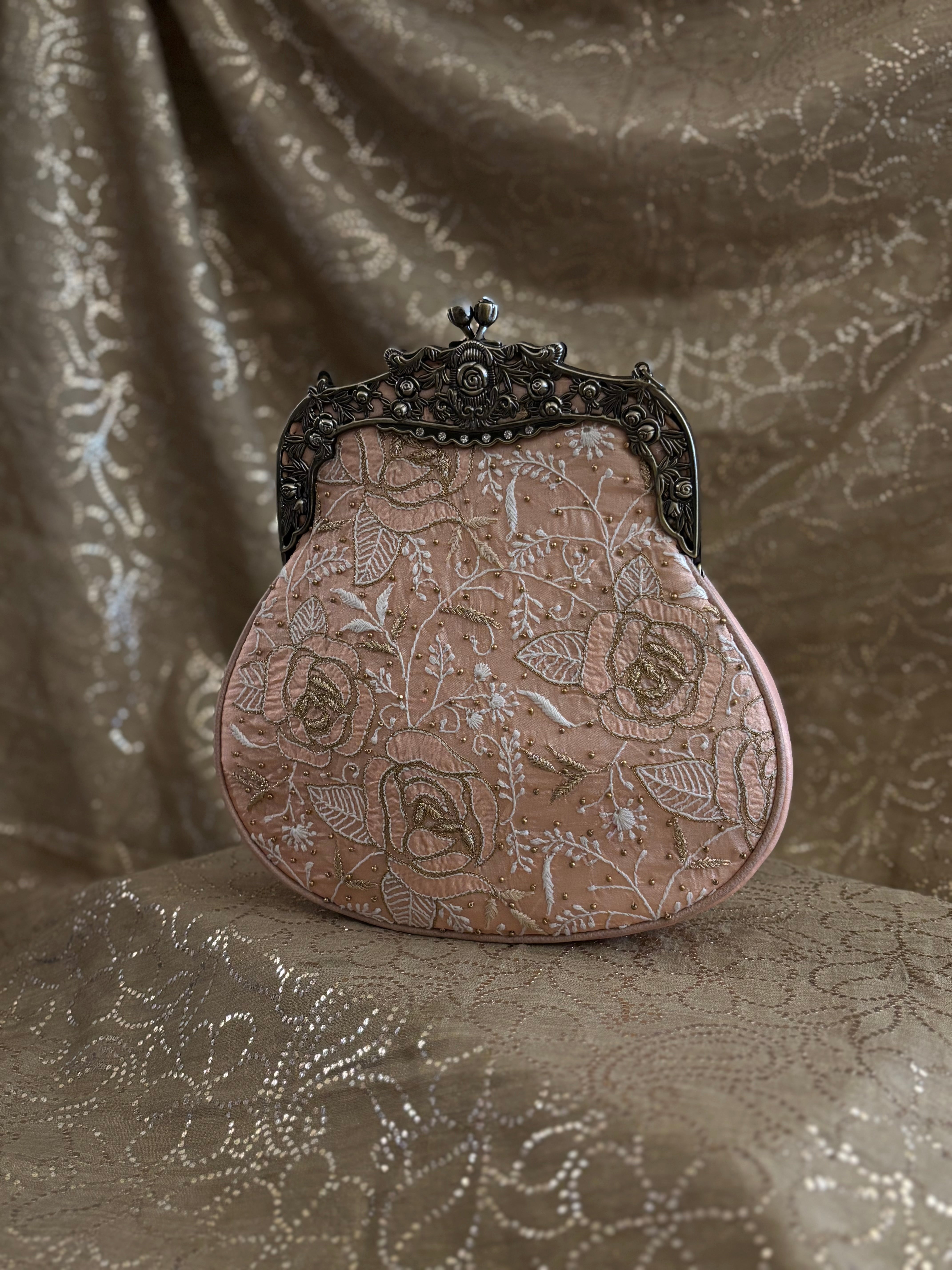 Peach Chikankari Clutch Bag