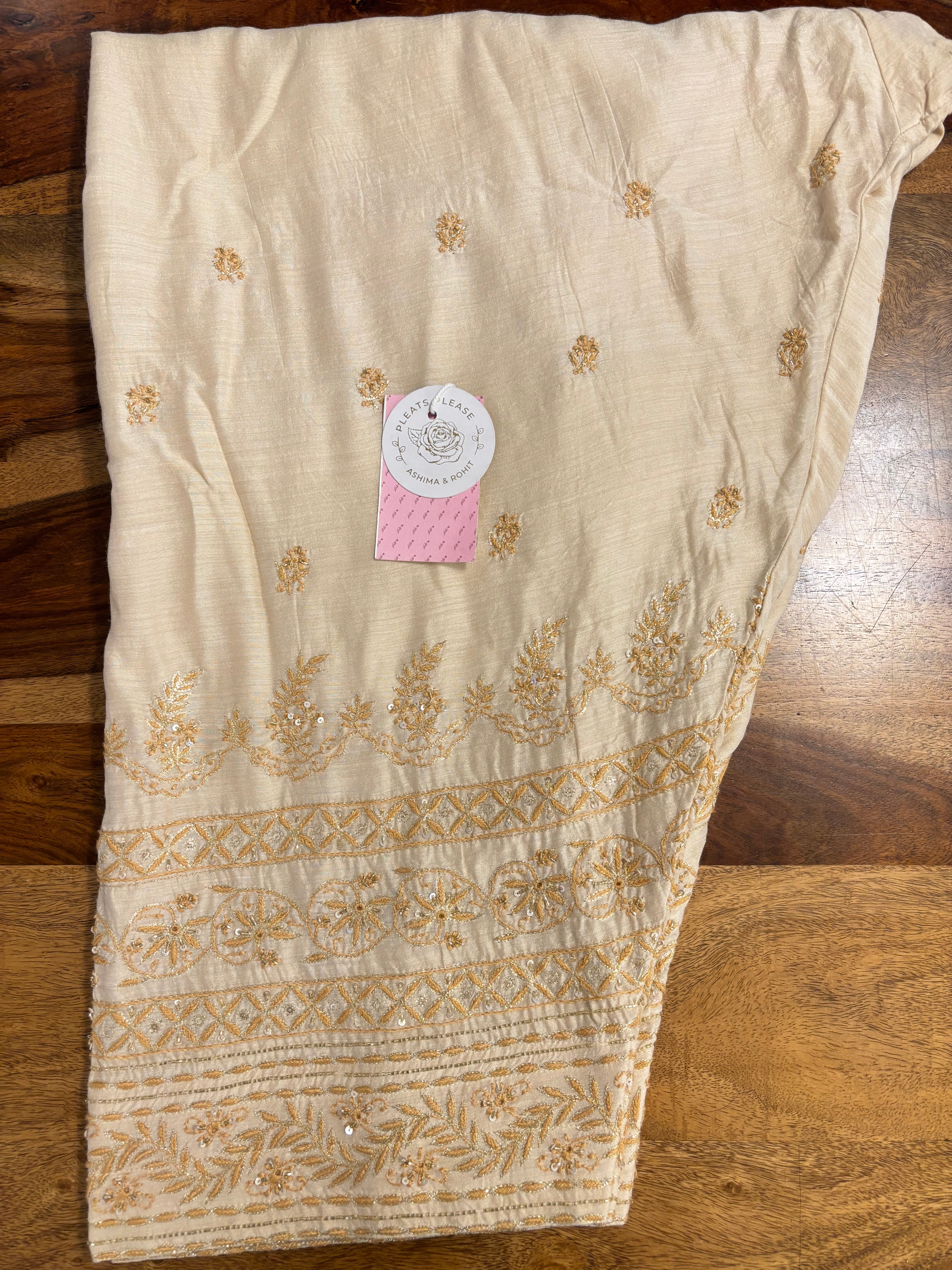 Dyeable Monga Silk A-Line Chikankari Kurta & Dupatta With Bottom