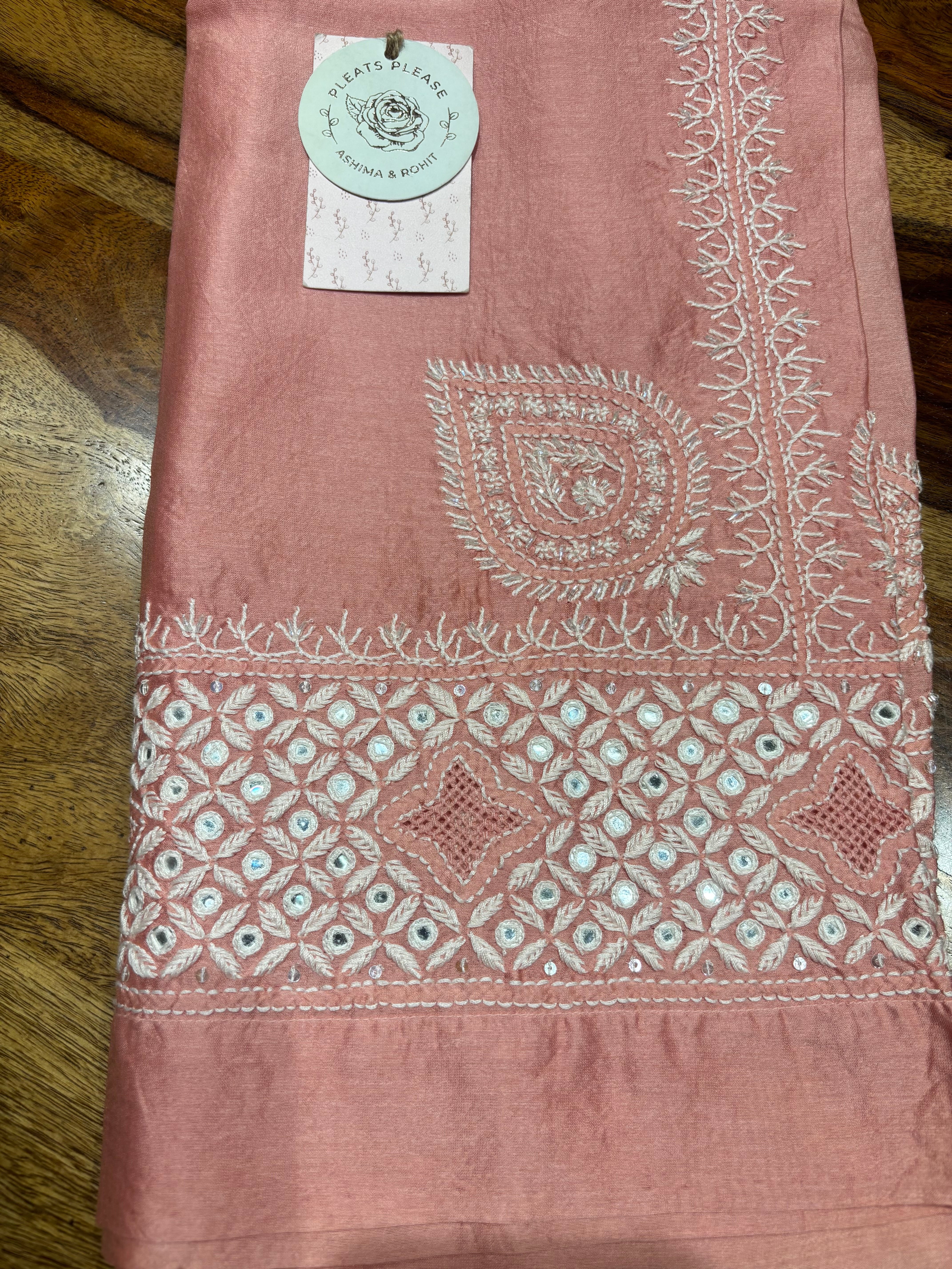 Pink Chanderi Silk Chikankari Co-ord Set