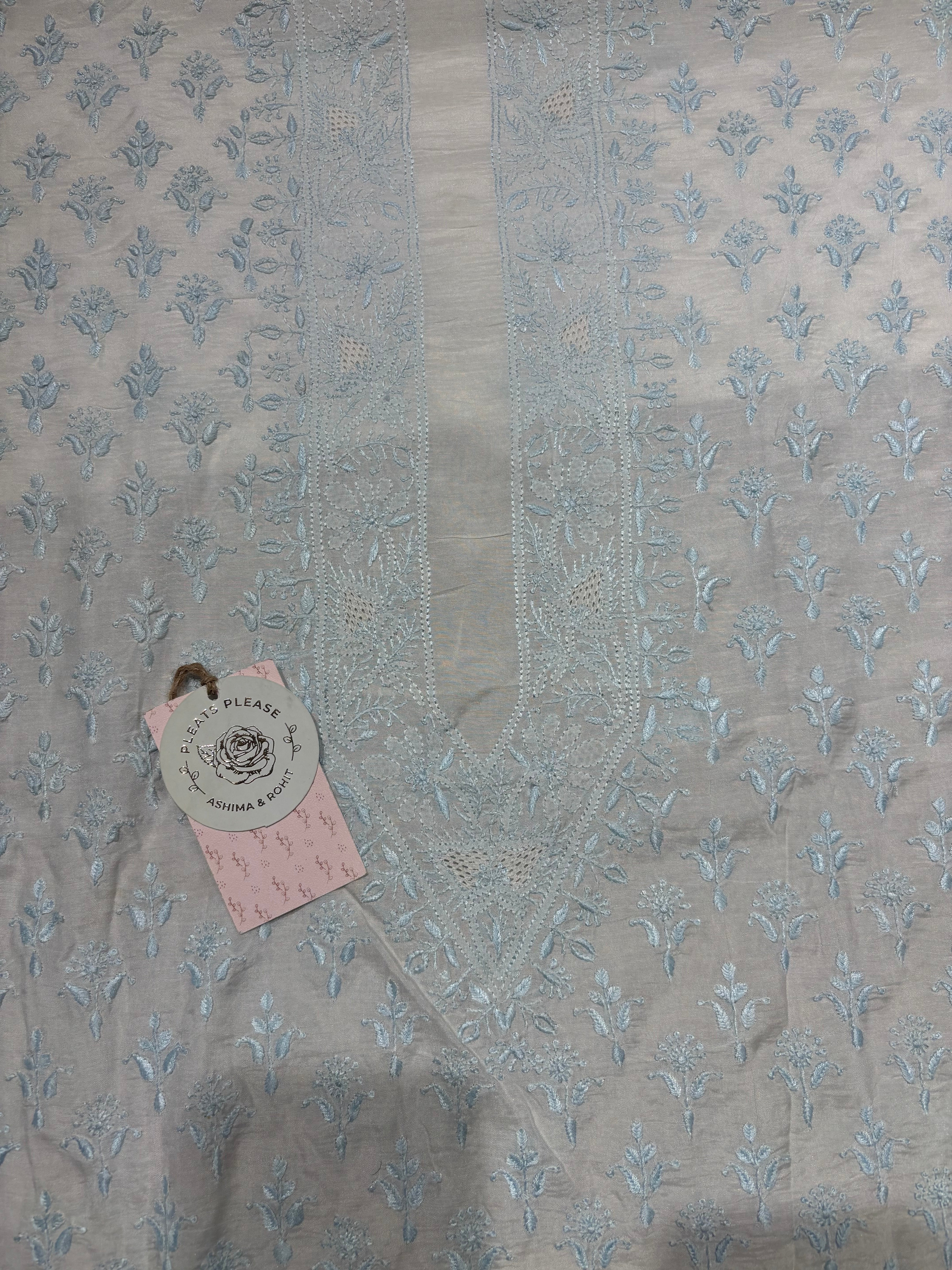 Dyeable Pure Muslin Silk Chikankari Men’s Kurta Fabric