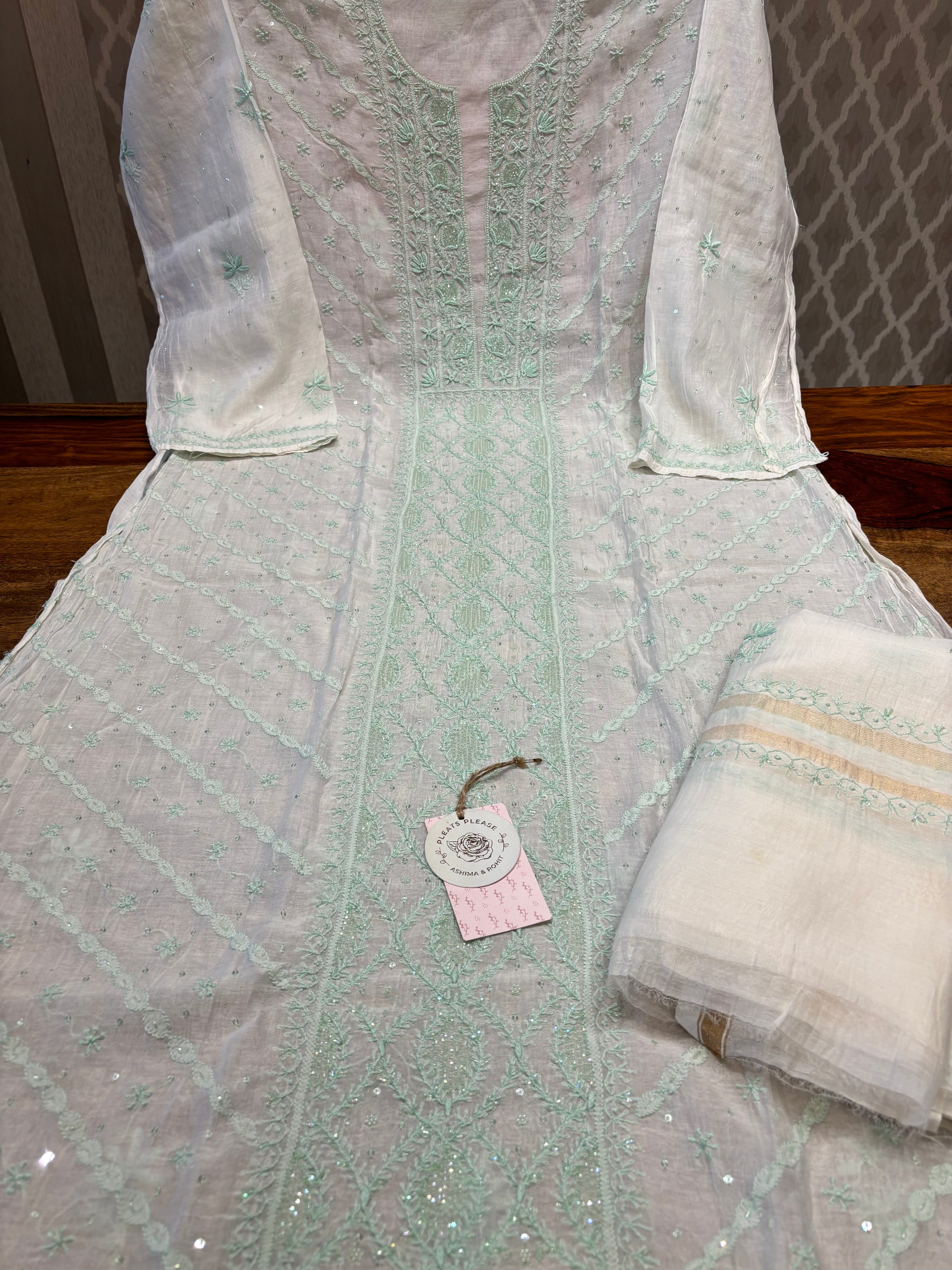 Dyeable Chanderi Mul Chikankari Kurta and Dupatta