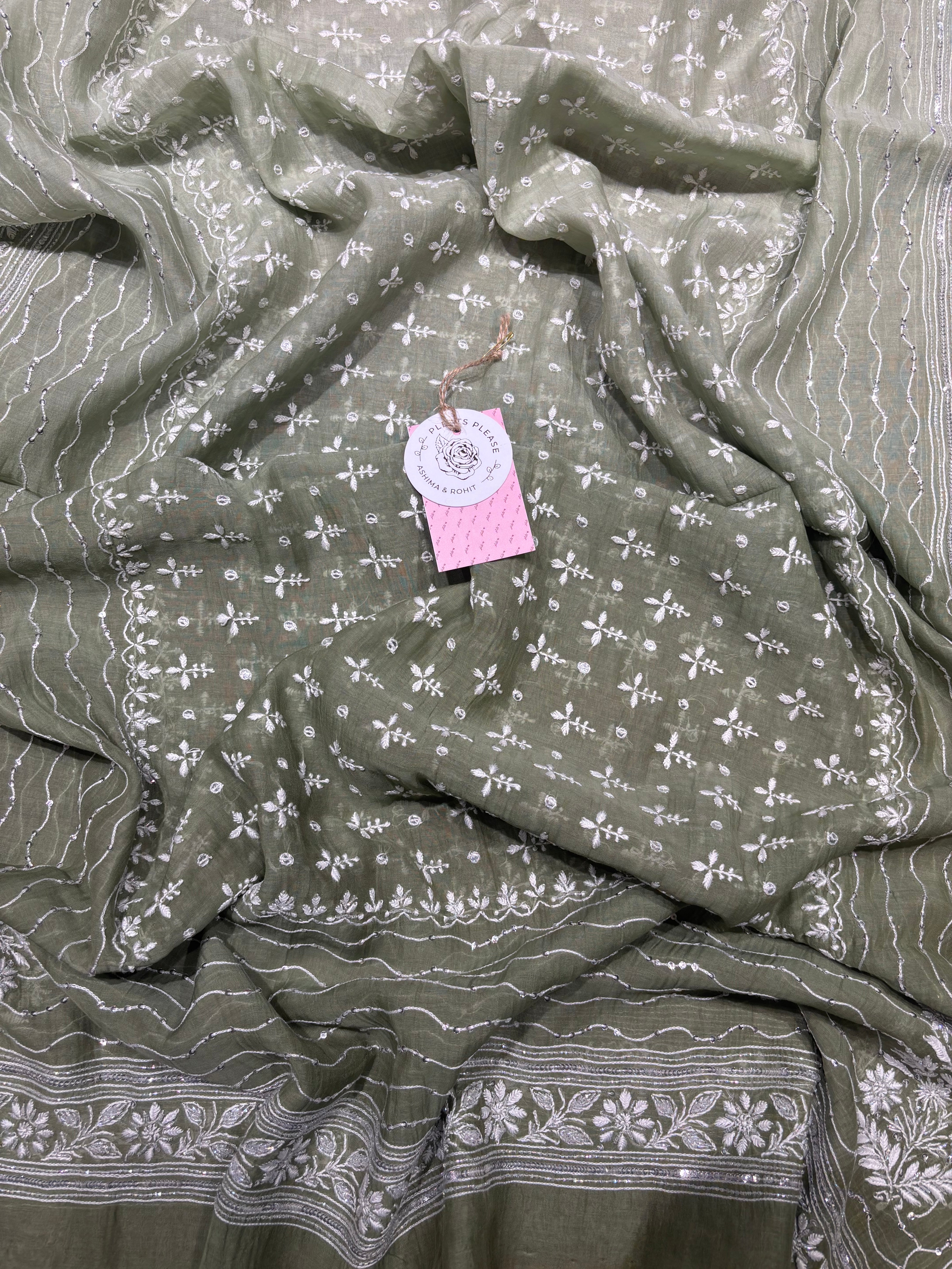 Green Ombre Chanderi Mul Chikankari kurta and Dupatta Set