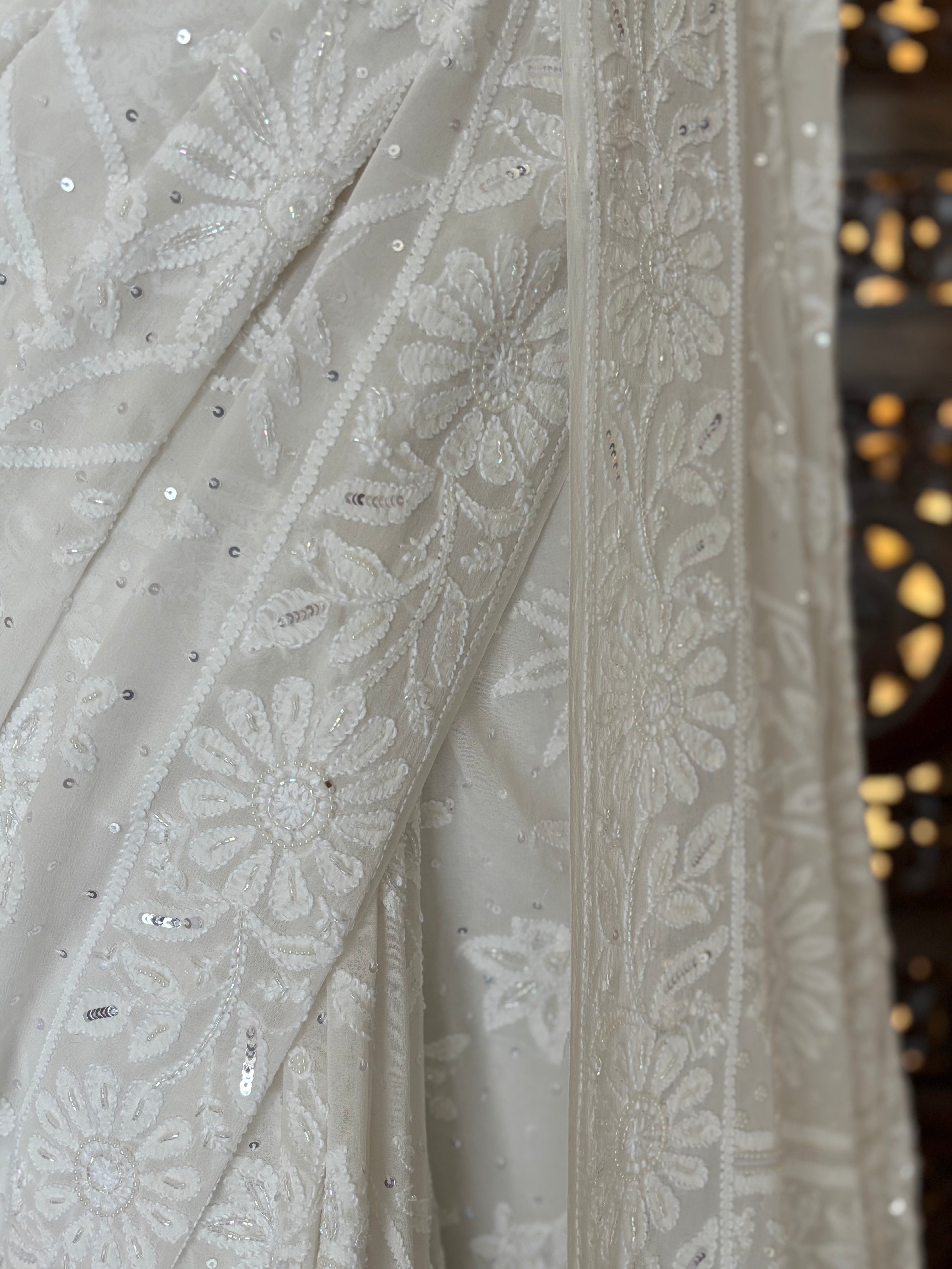 Dyeable Pure & Premium Georgette Chikankari Saree & Blouse - Pleats PleaseChikankari