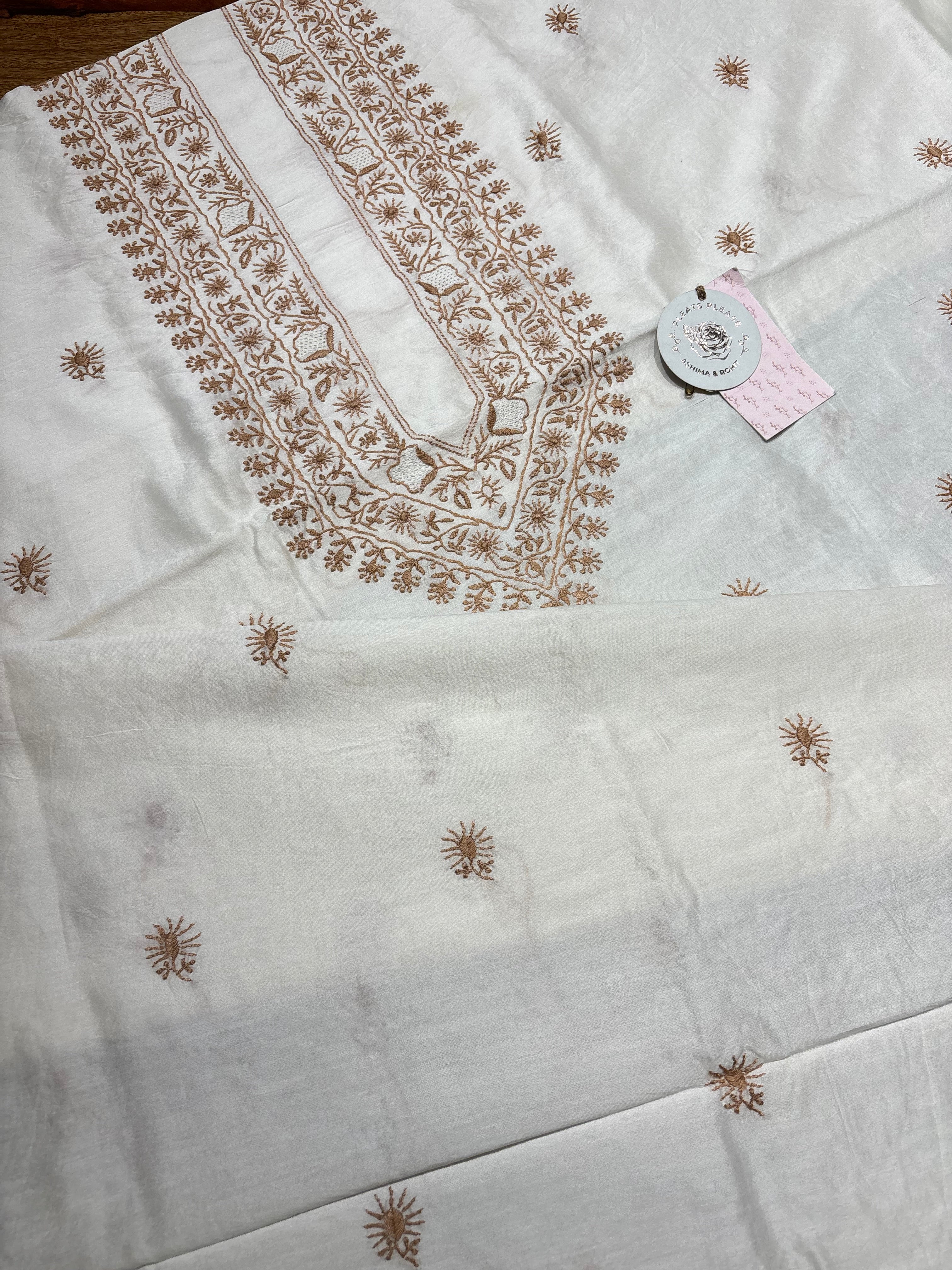 Dyeable Chanderi Silk Chikankari Men’s Kurta