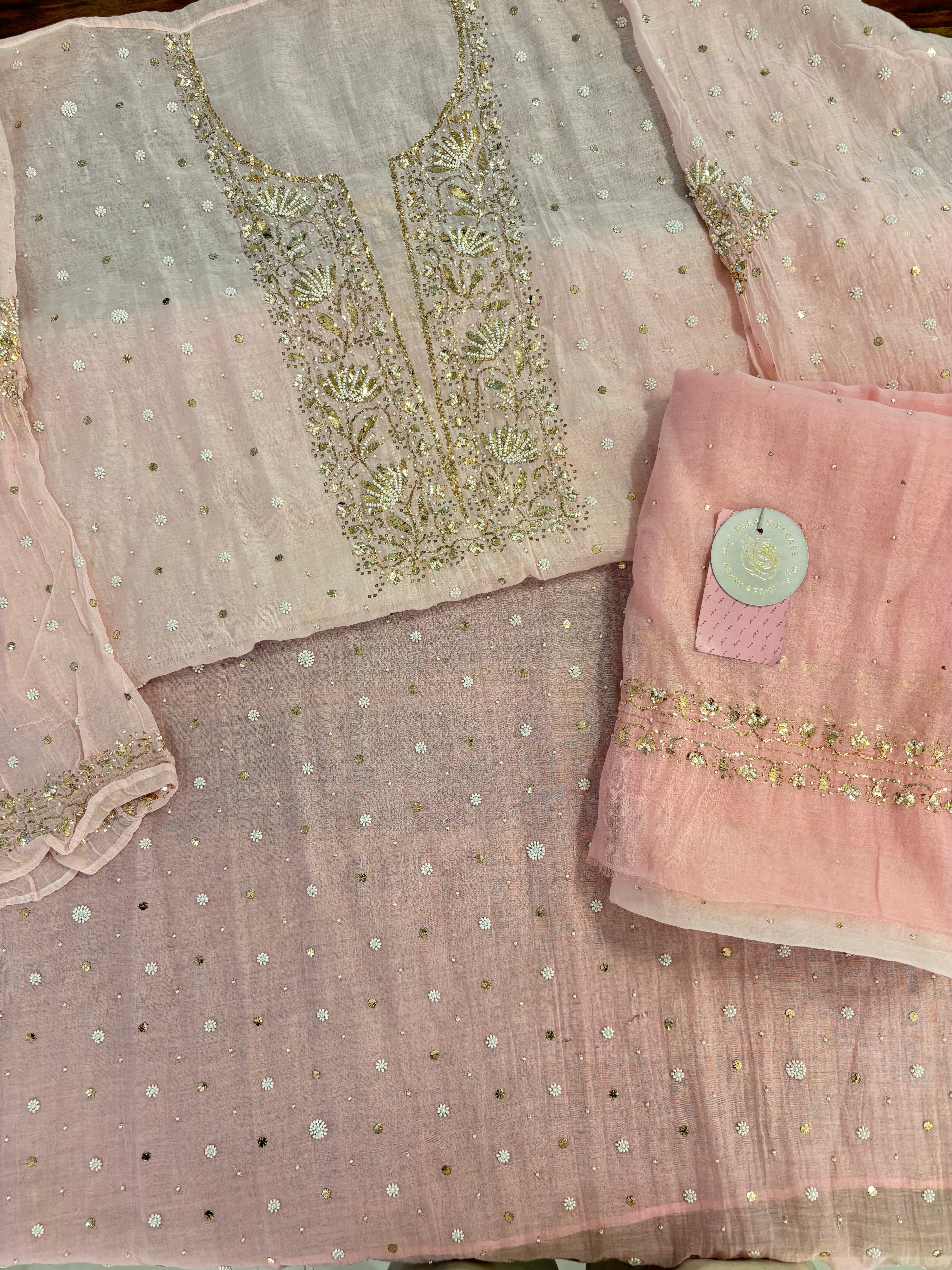 Pink Ombré Chanderi Mukaish Kurta & Dupatta