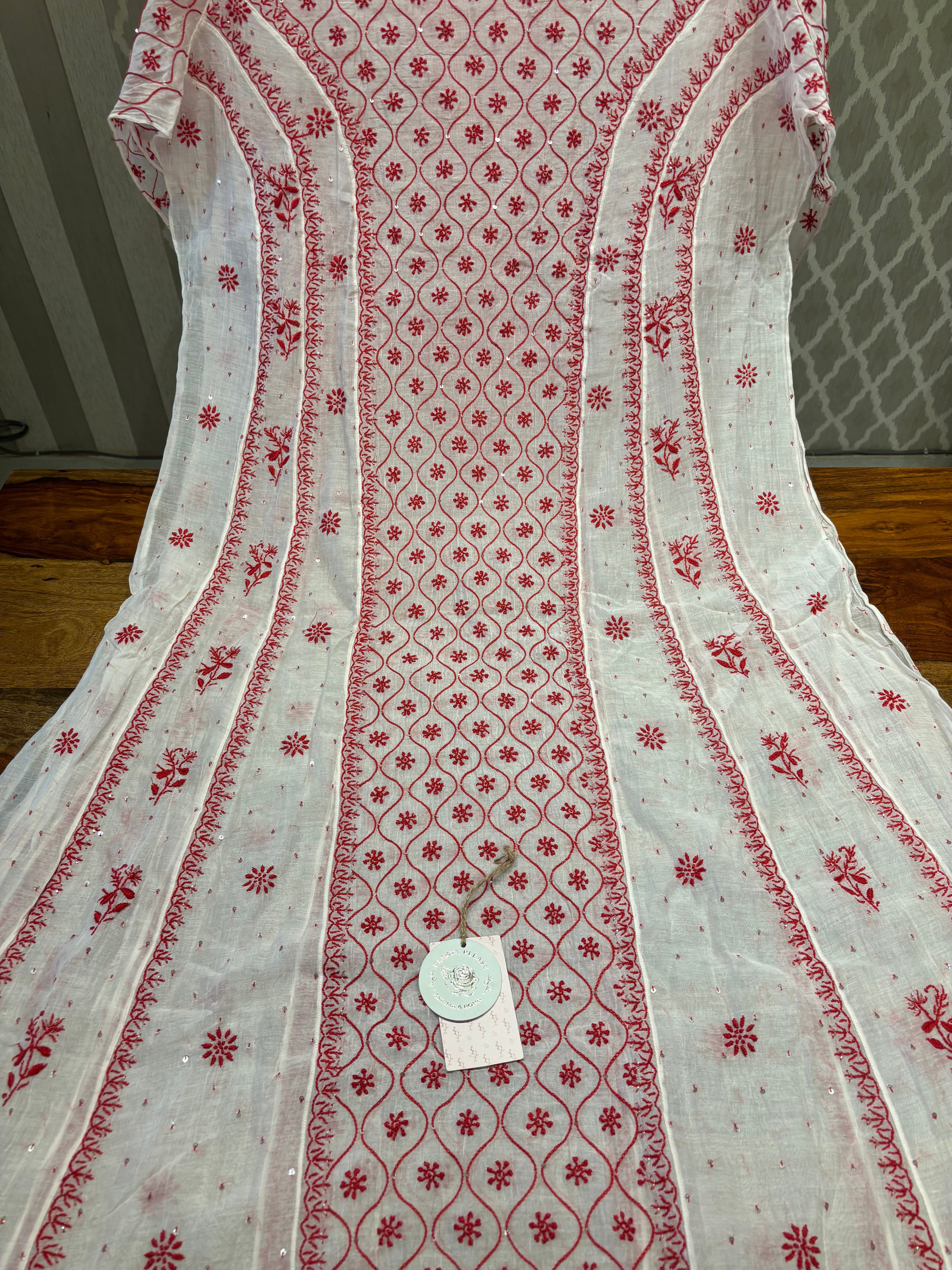 Dyeable chanderi mul Chikankari Anarkali and Dupatta set
