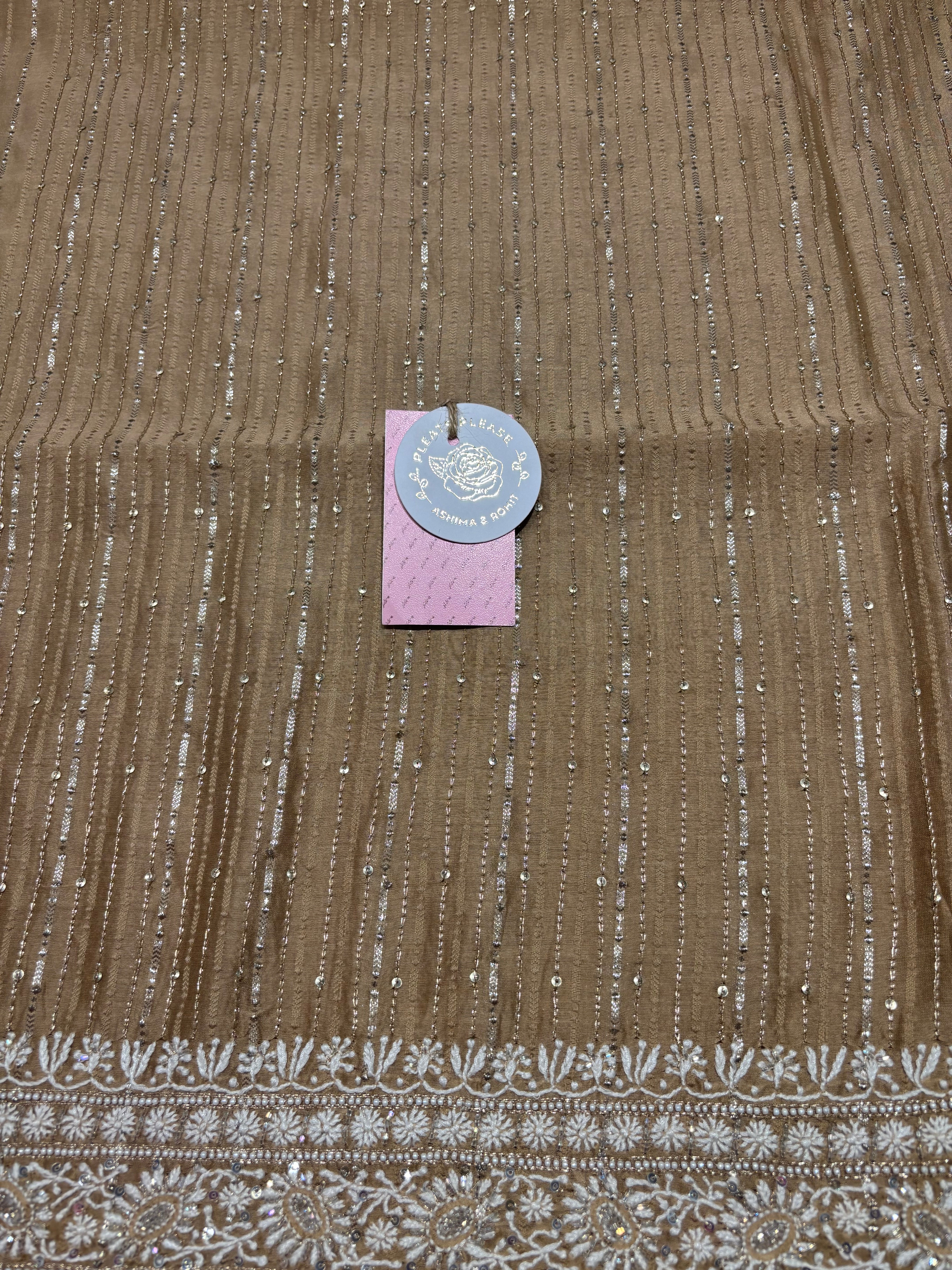 Brown Chanderi Silk Chikankari Men’s Kurta Fabric