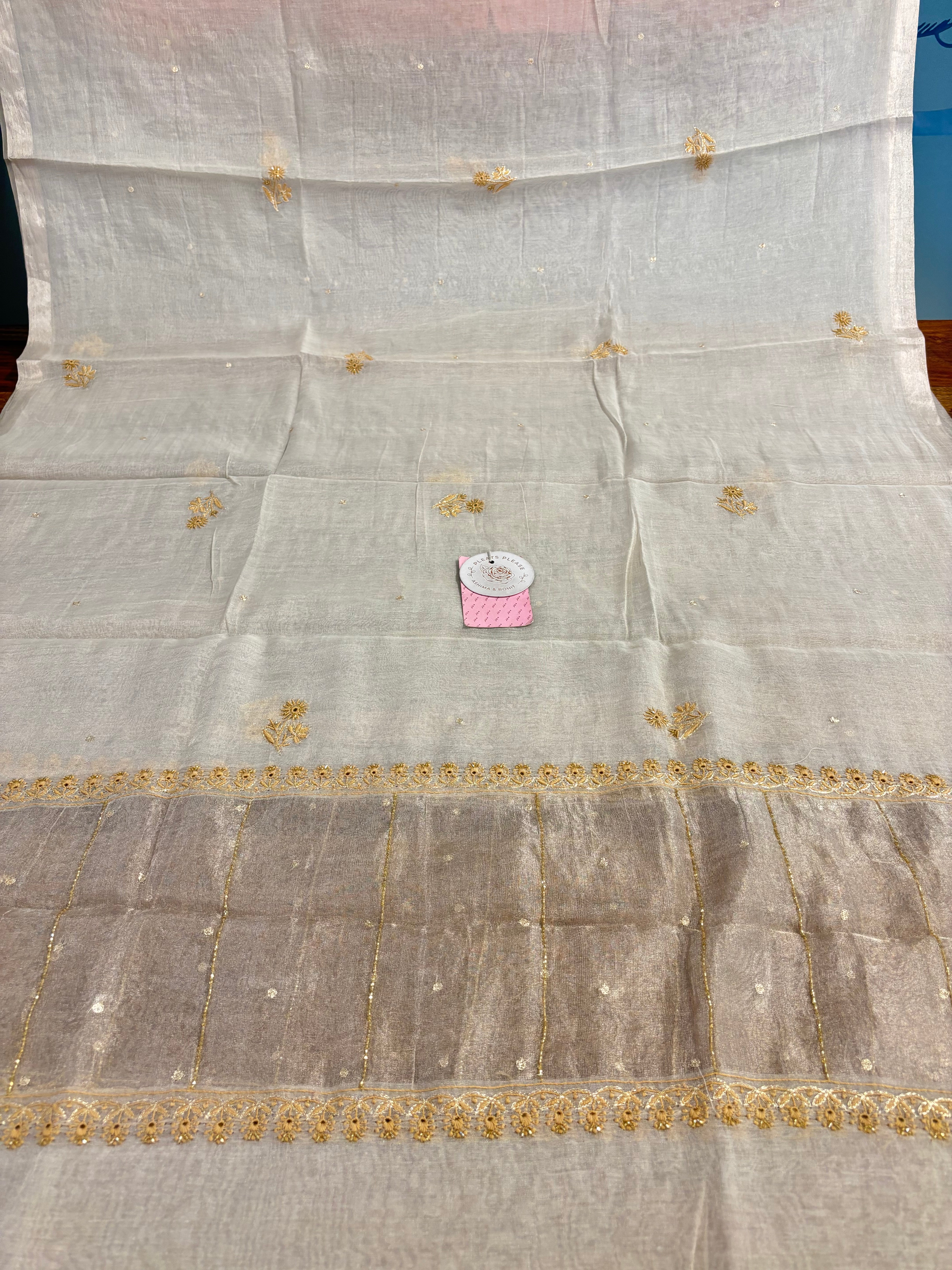 Dyeable Pure & Premium Silver Tissue Chikankari Kurta & Dupatta