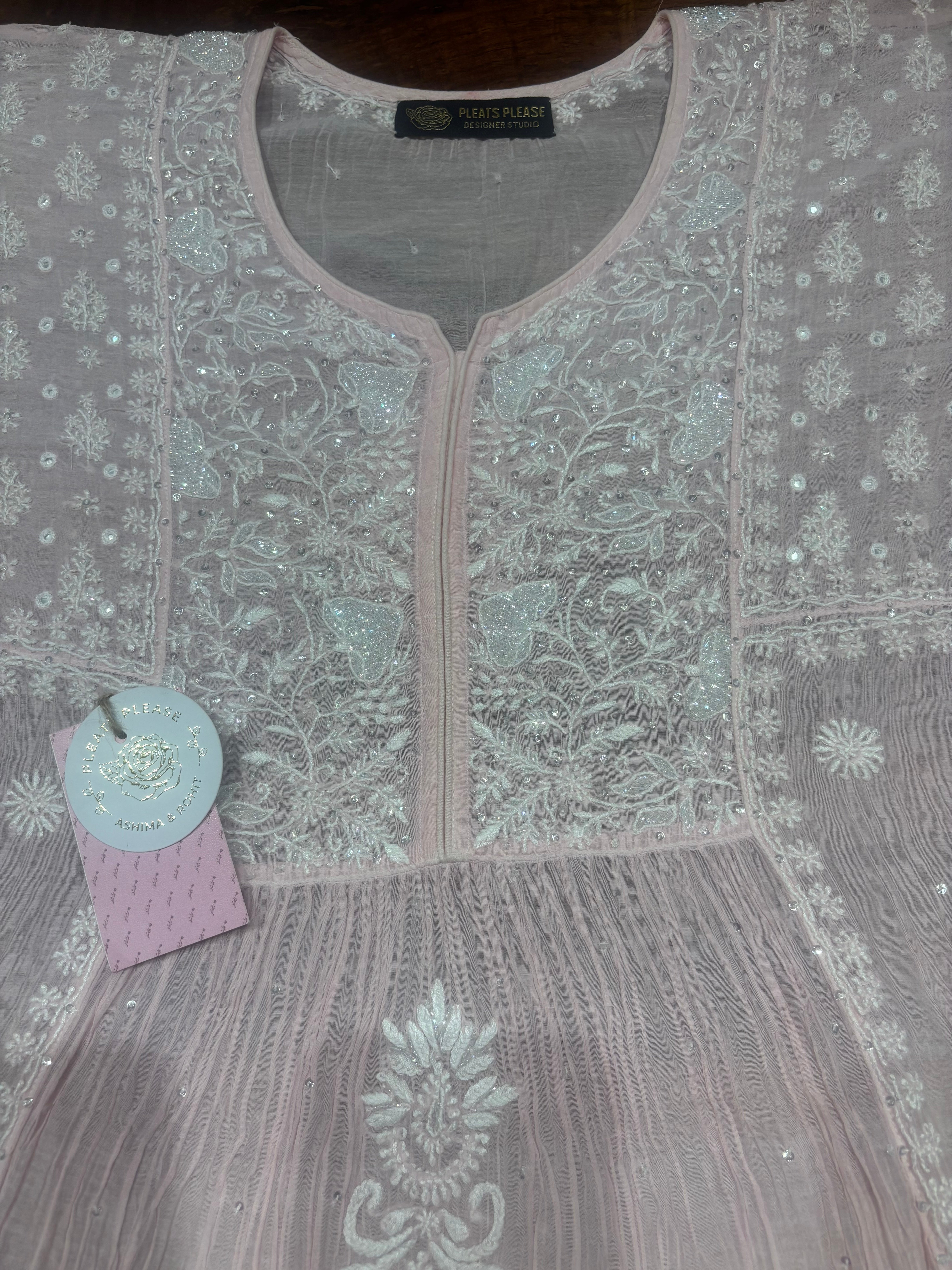 Soft Pink Chanderi Mul Chikankari Kurta, Sharara & Dupatta Set