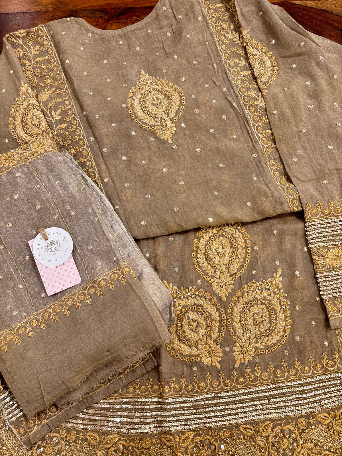 Ash Grey Pure & Premium Tissue Chikankari Anarkali & Dupatta