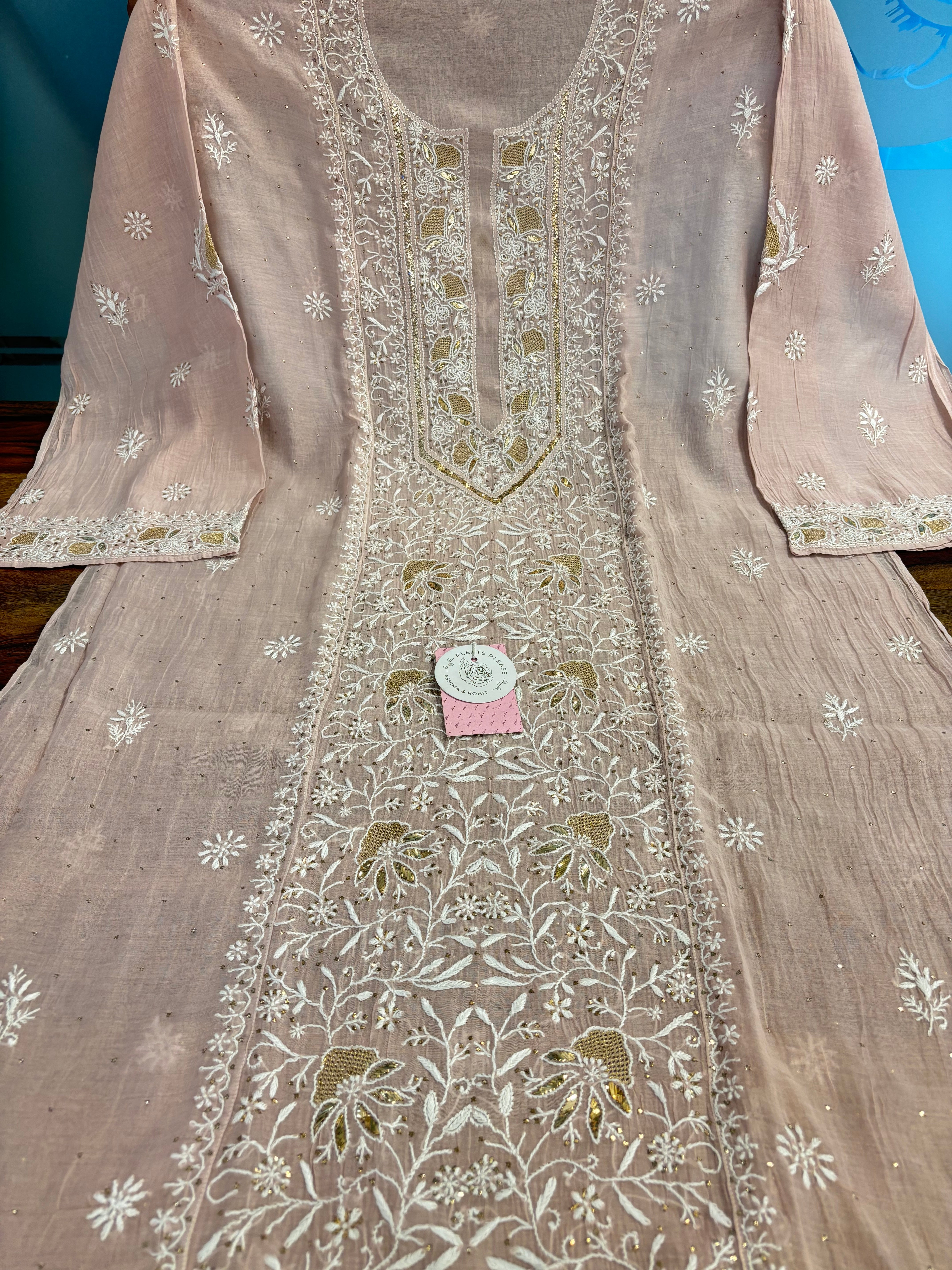 Rose Dust Chanderi Mul Mukaish & Chikankari Kurta & Dupatta