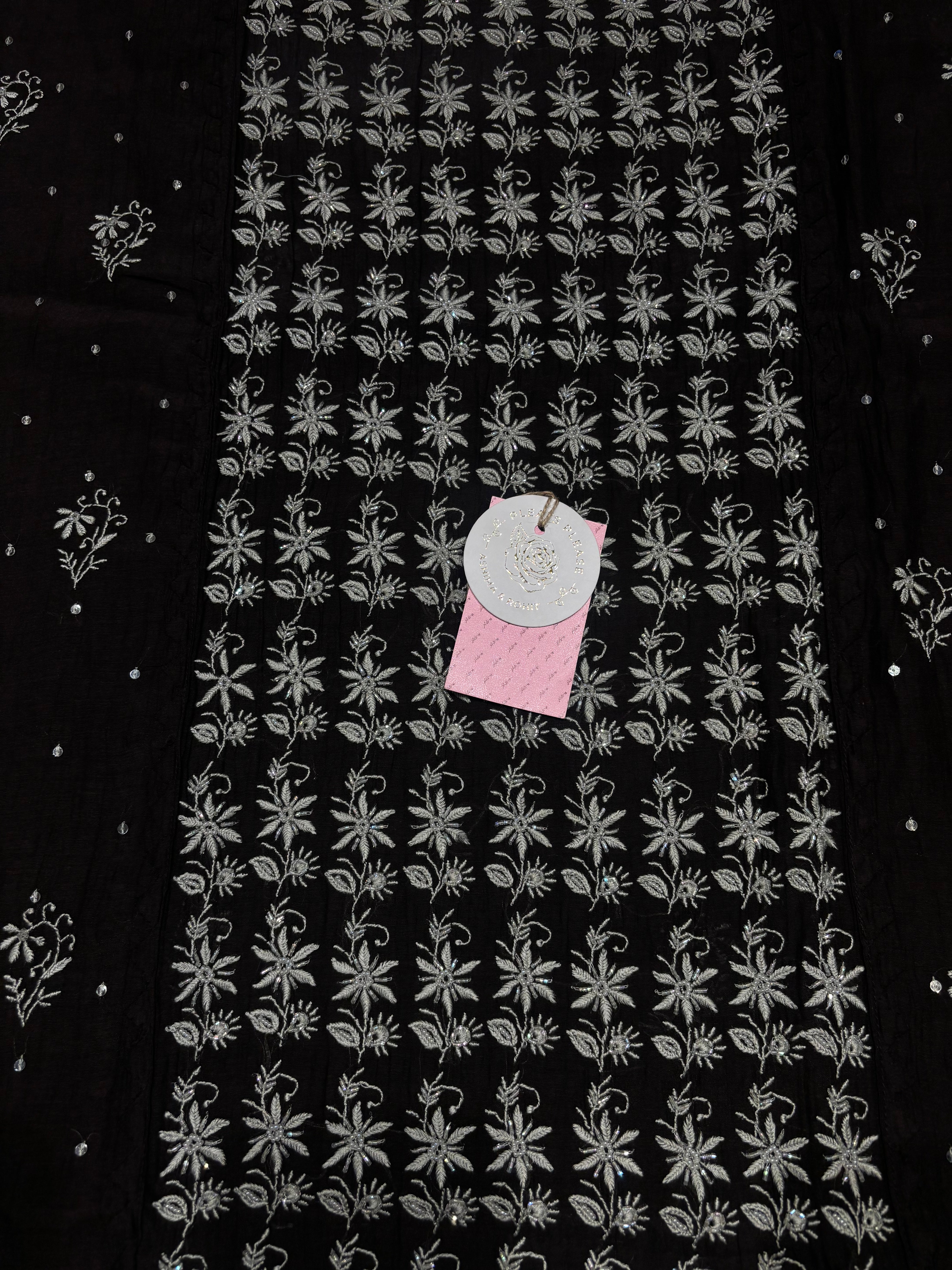 Black Chanderi Mul Chikankari Kurta & Dupatta Set