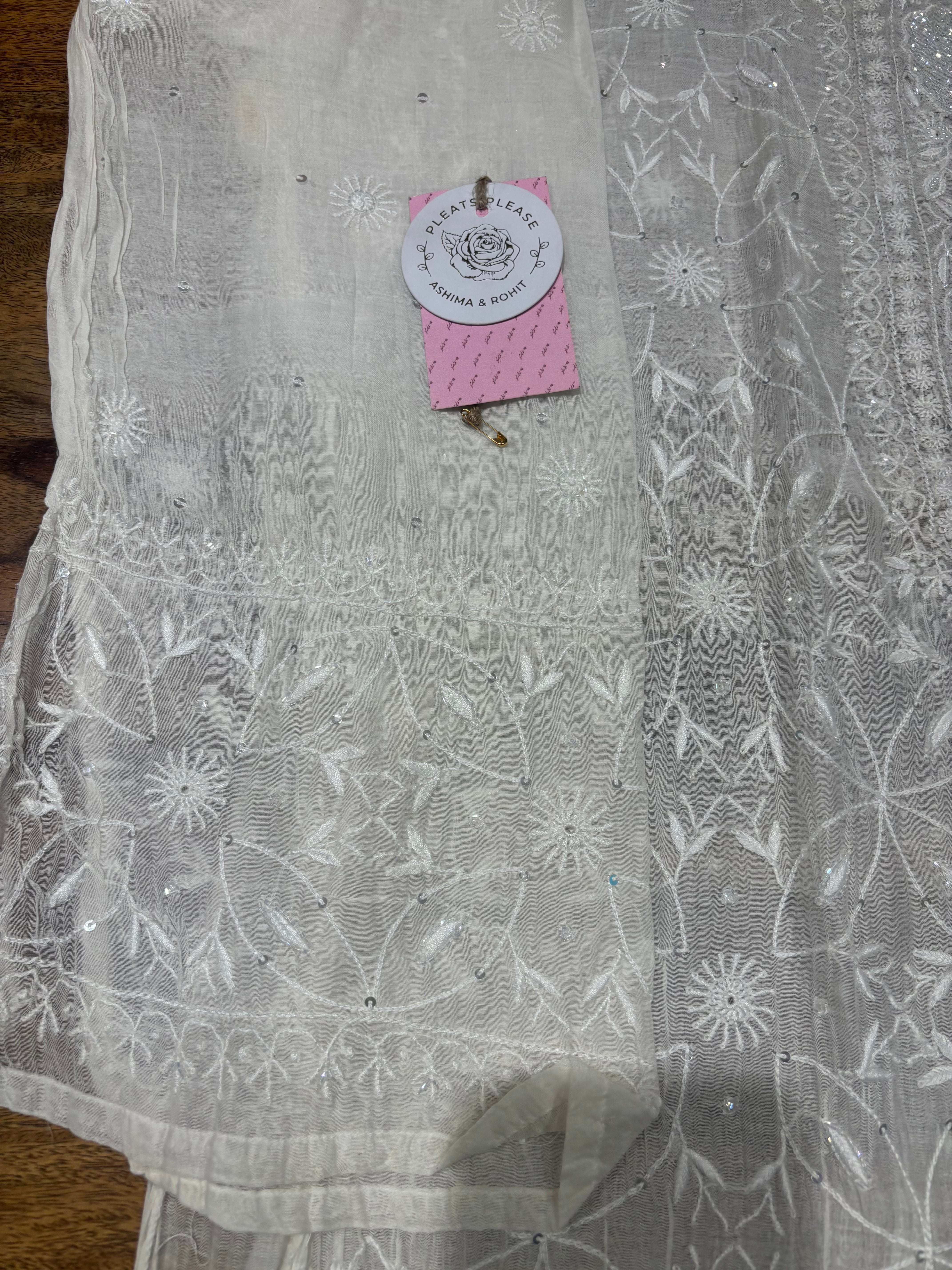 Dyeable Chanderi Mul Chikankari Kurta & Dupatta Set