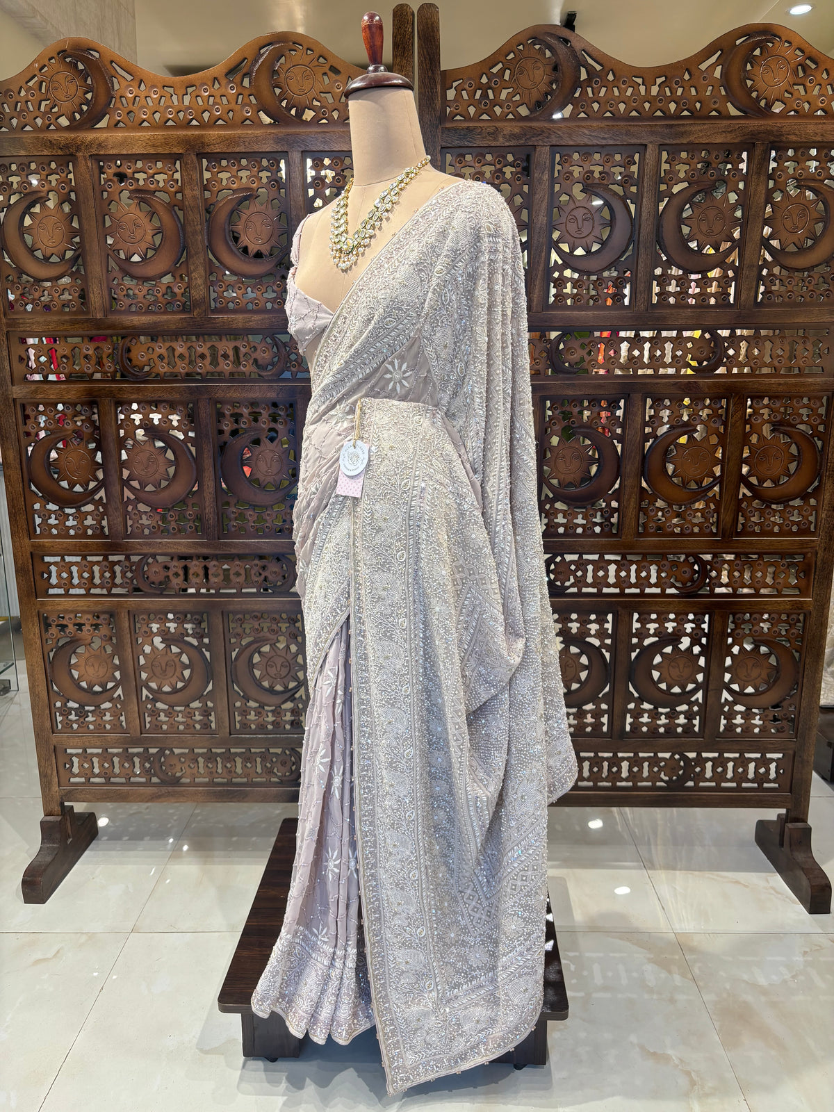 Muted Lavender Pure & Premium Georgette Chikankari Saree