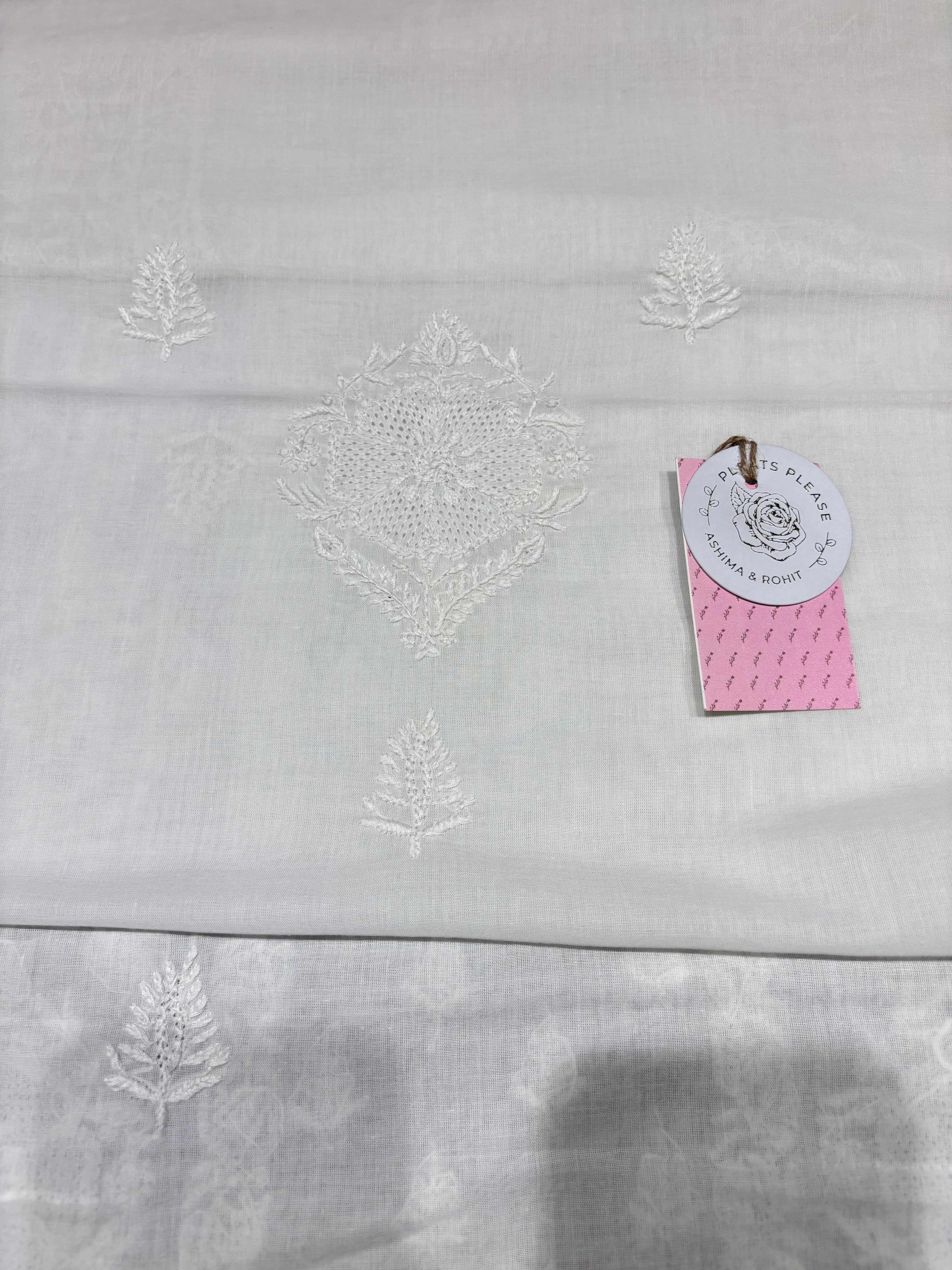 Dyeable Mulmul Chikankari Kurta, Dupatta & Bottom Fabric