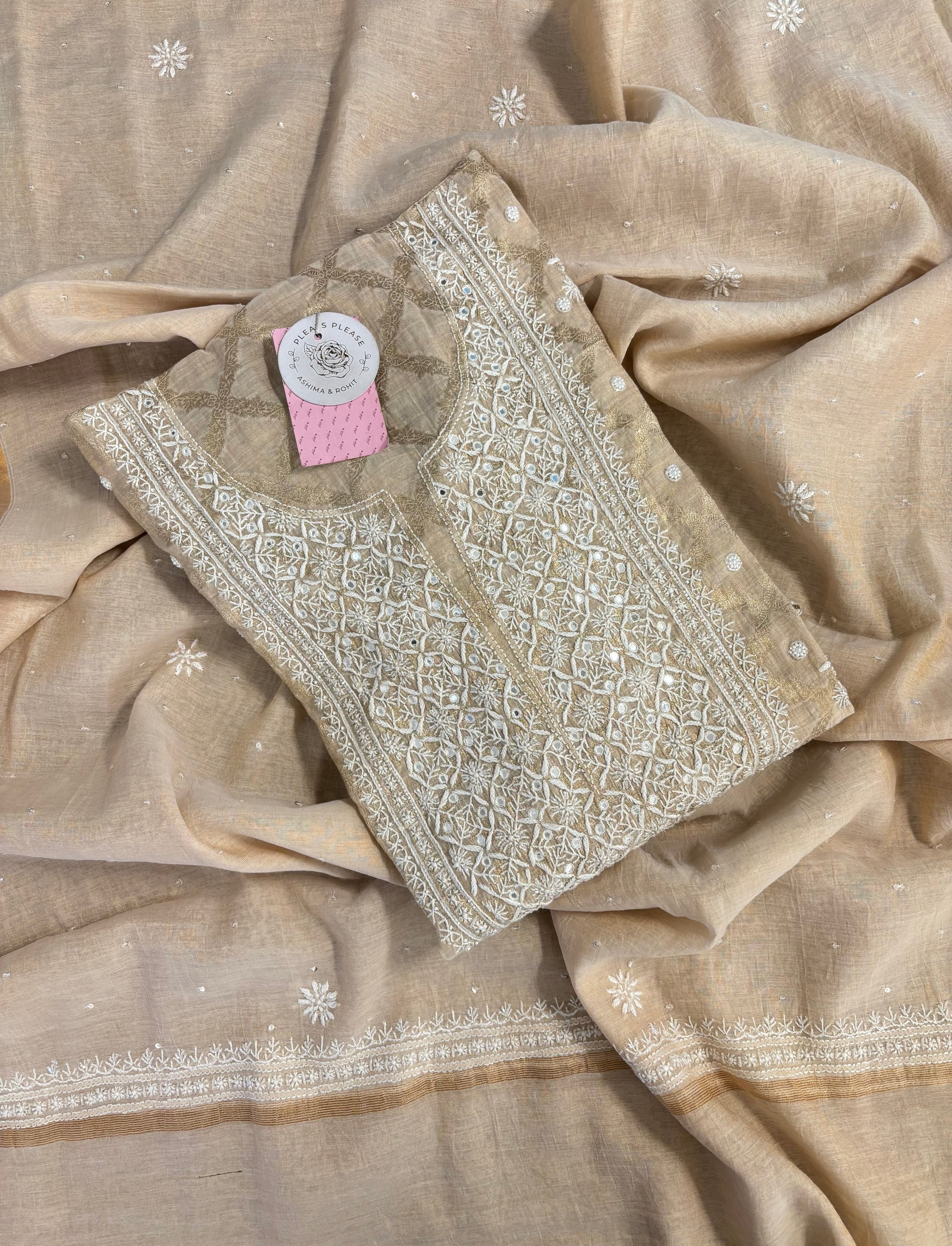 Dyeable Pure Tissue Chikankari Kurta & Dupatta