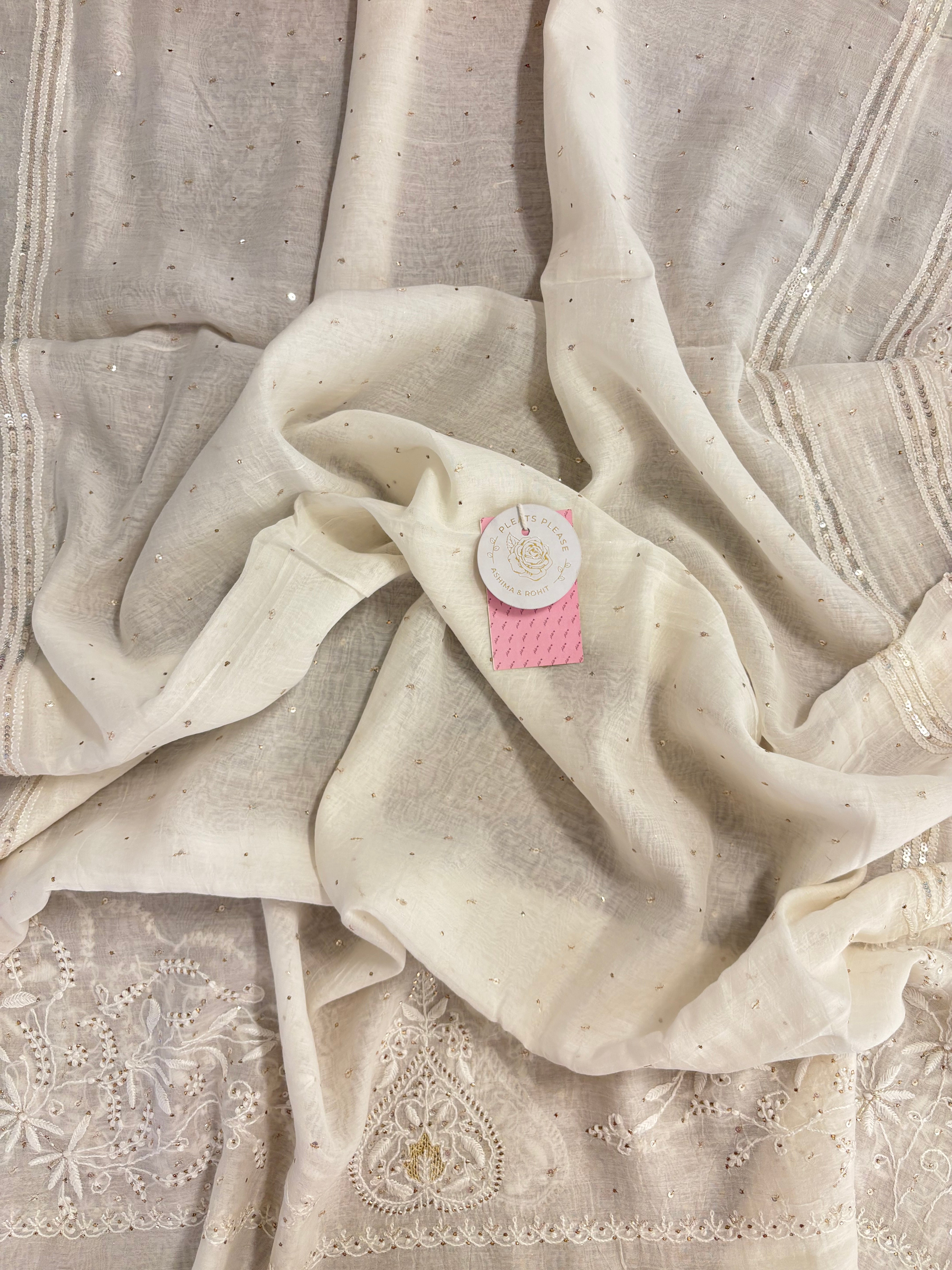 Dyeable Chanderi Chikankari Mukaish Kurta & Dupatta