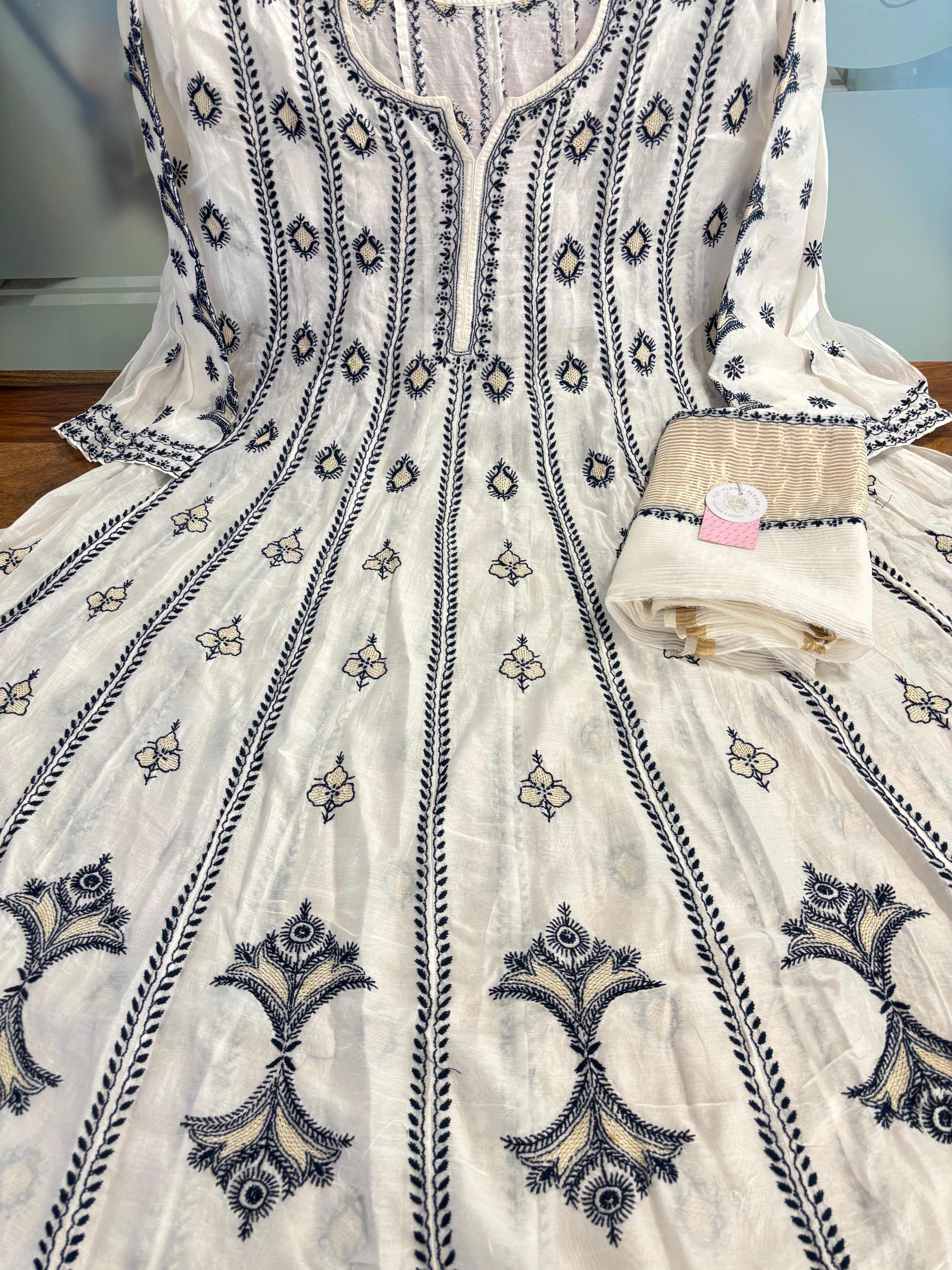 Dyeable Chanderi Chikankari Anarkali & Dupatta Set