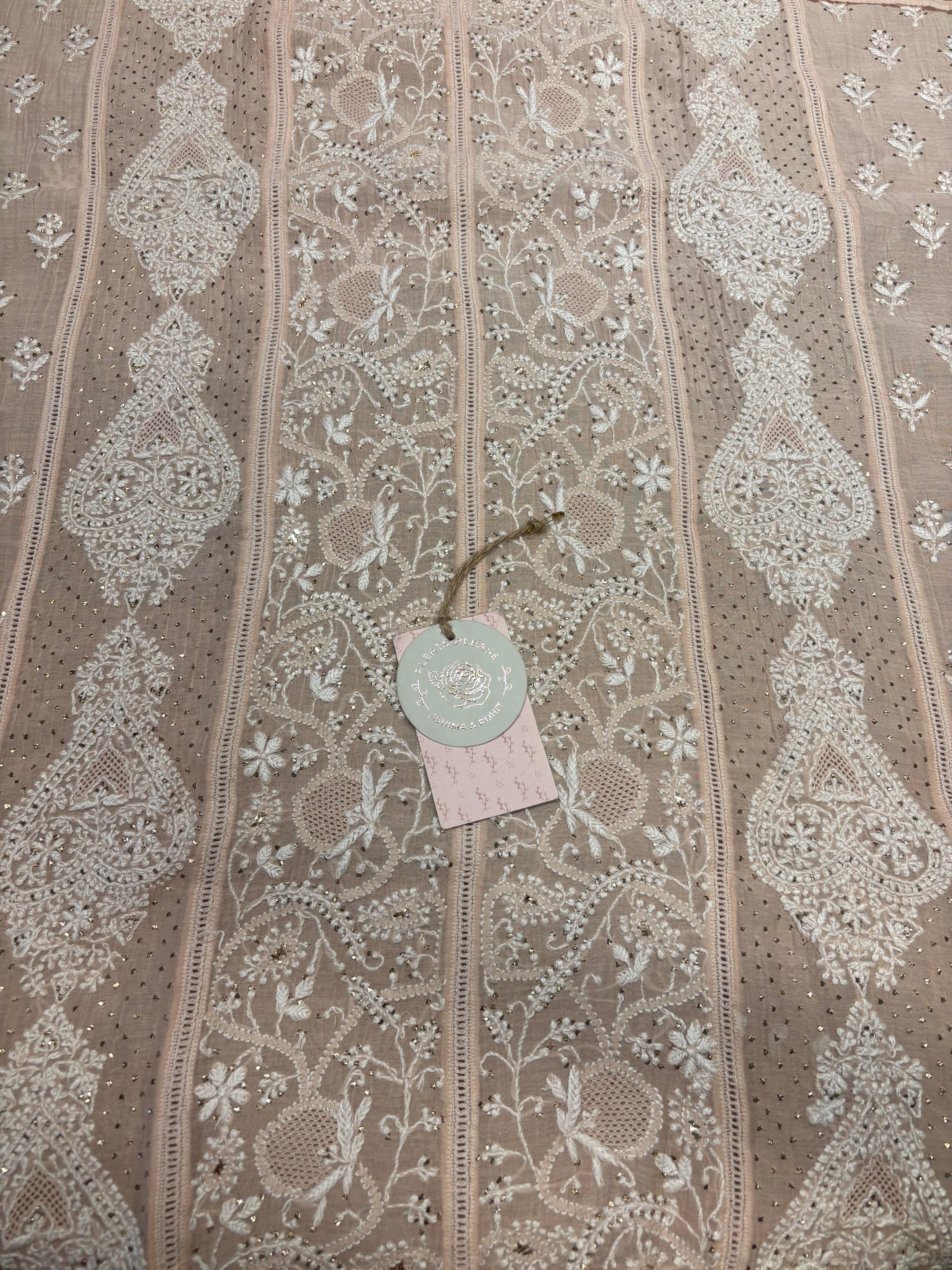 Peach Chanderi mul Chikankari Kurta and Dupatta