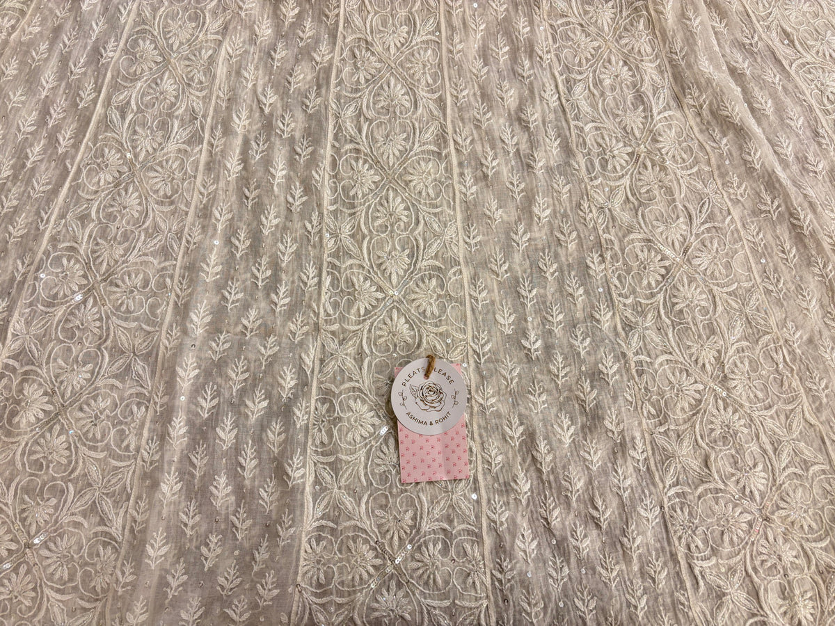 Dyeable Chanderi Mul Chikankari A- Line & Dupatta