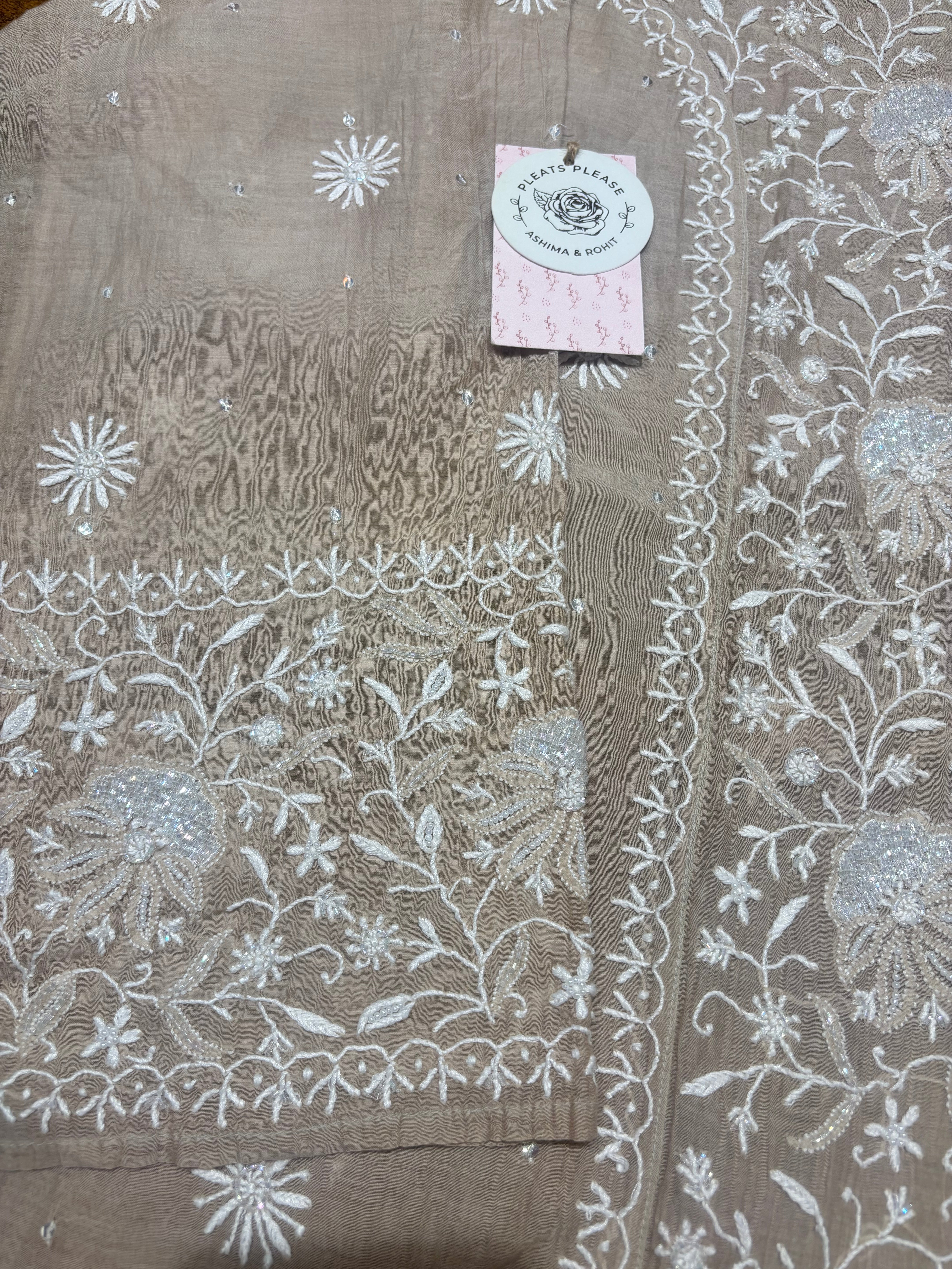 Sand Dune Chanderi Mul Chikankari Kurta & Dupatta Set