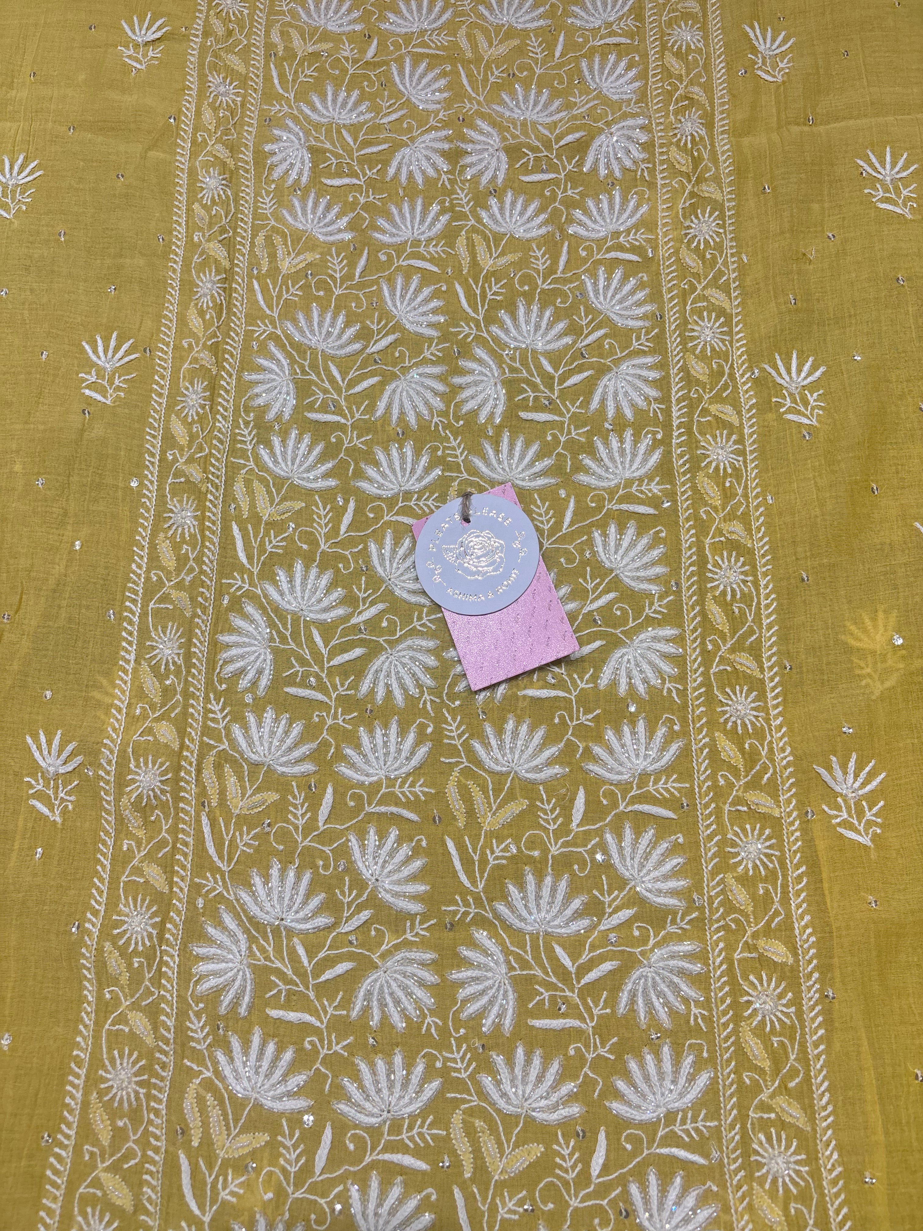 Yellow Chanderi Mul Chikankari Kurta & Dupatta Set