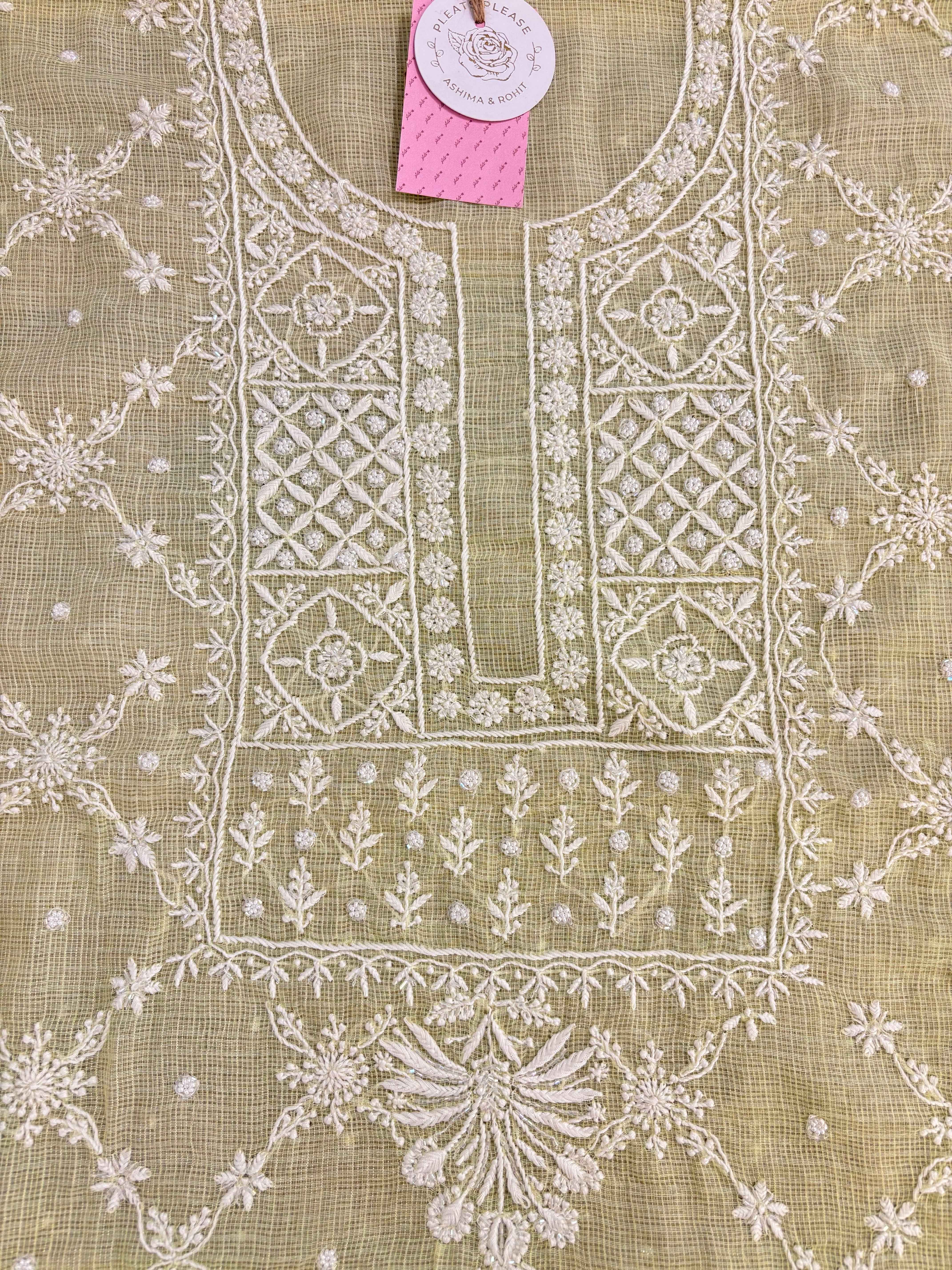 Pistachio Green Kota Doria Chikankari Kurta & Dupatta