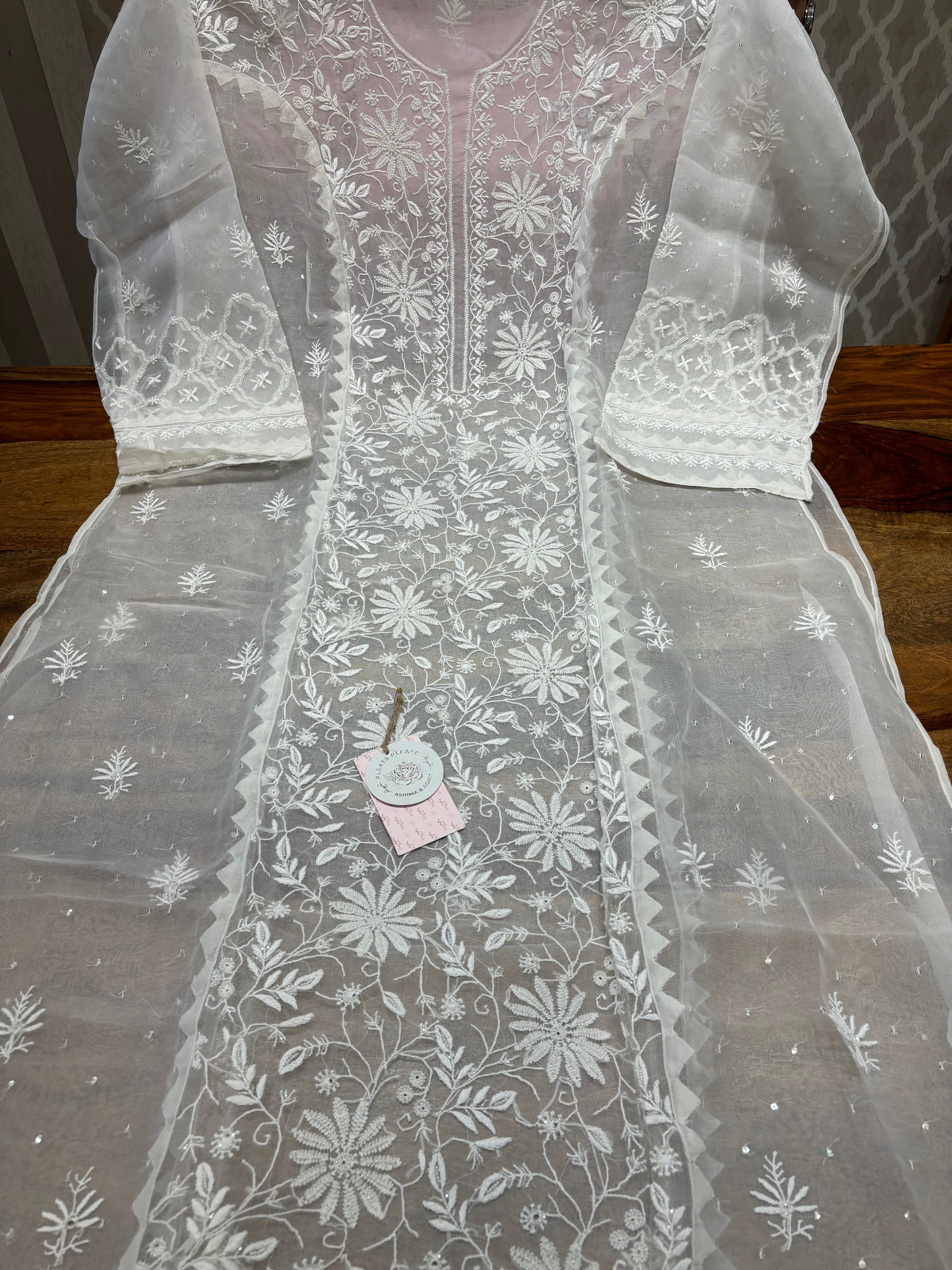 Dyeable Organza Chikankari Kurta
