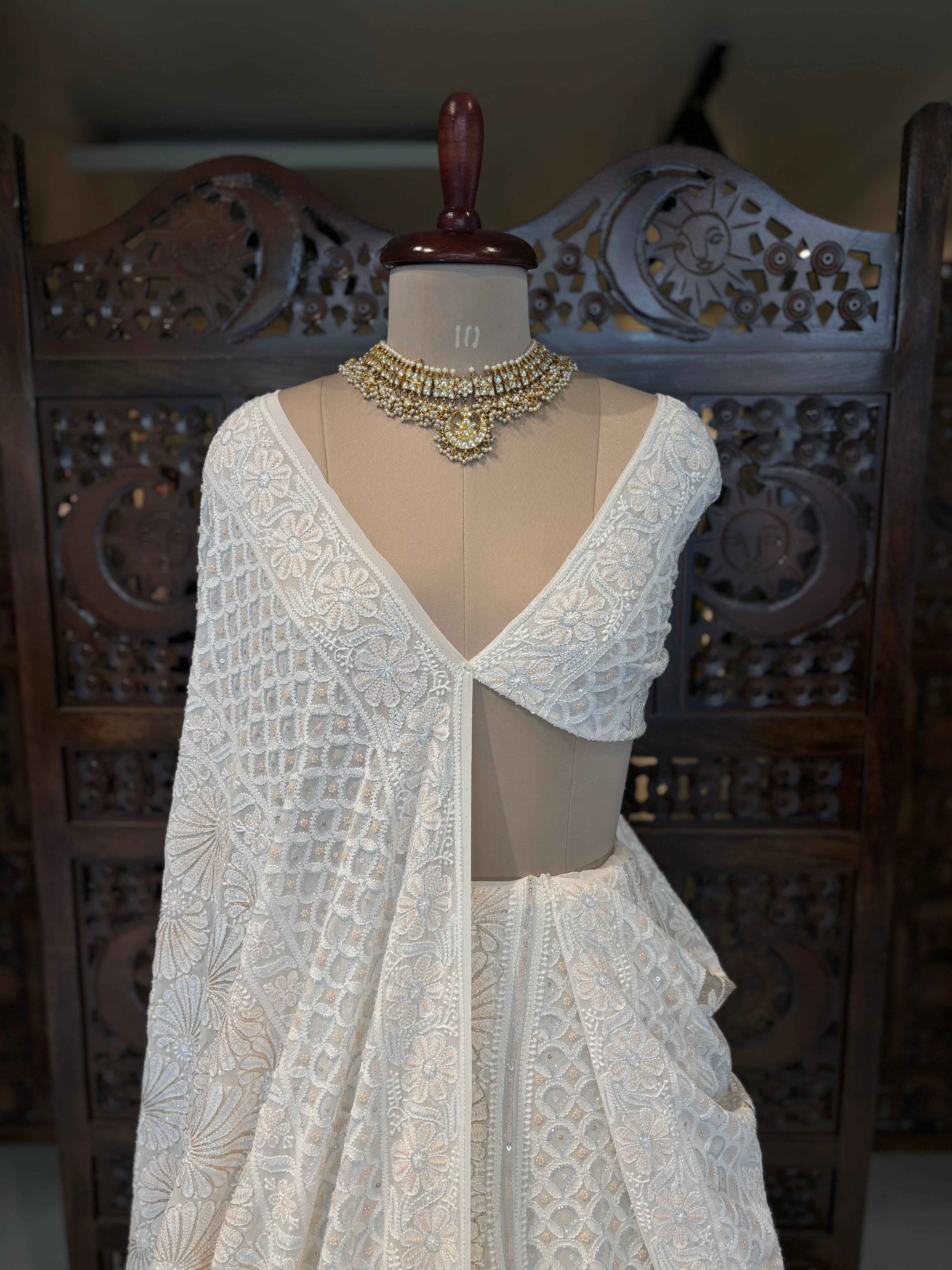 Dyeable Pure & Premium Georgette Chikankari Lehenga & Dupatta Set