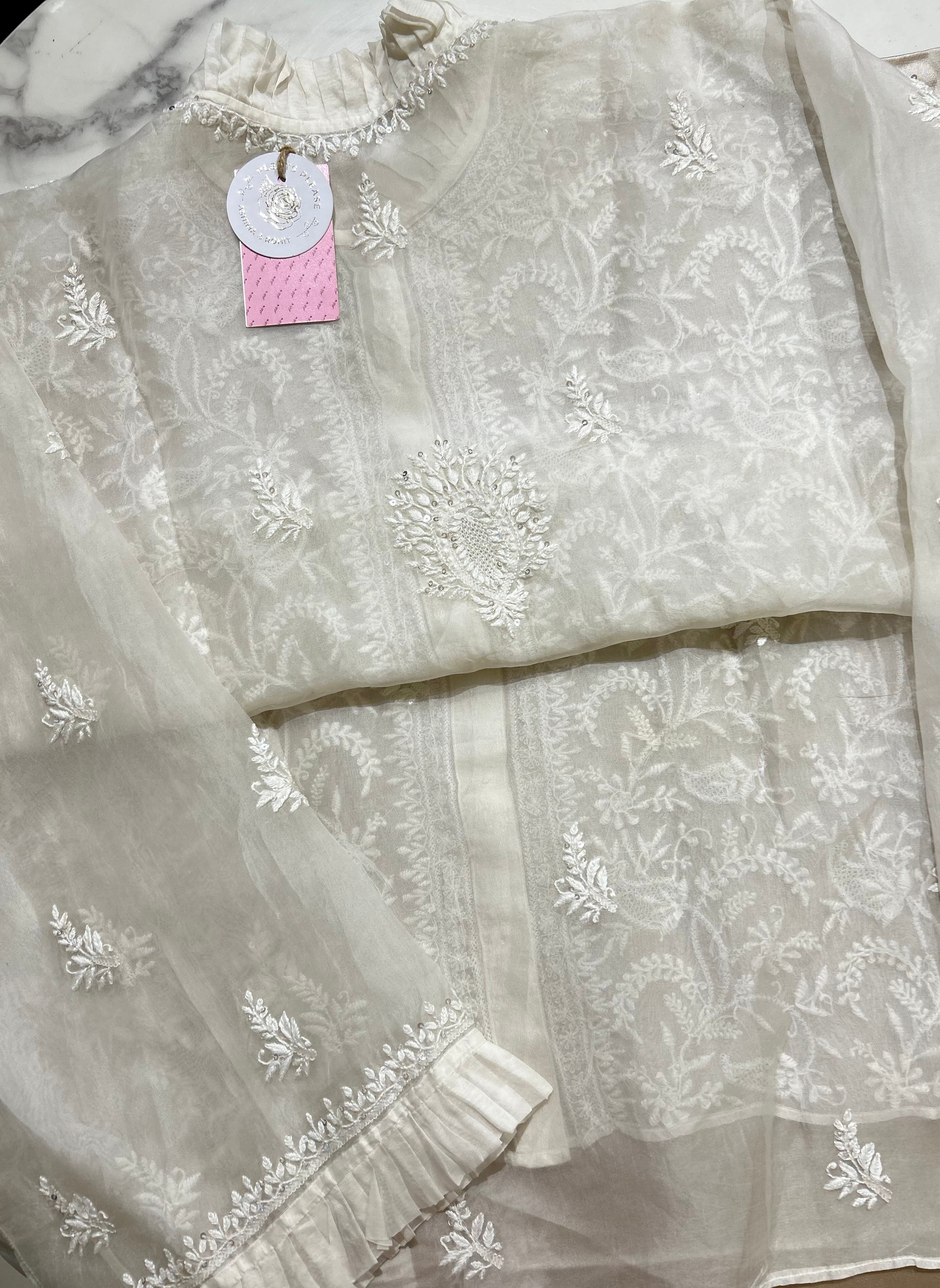 Dyeable Pure Organza Chikankari Shirt