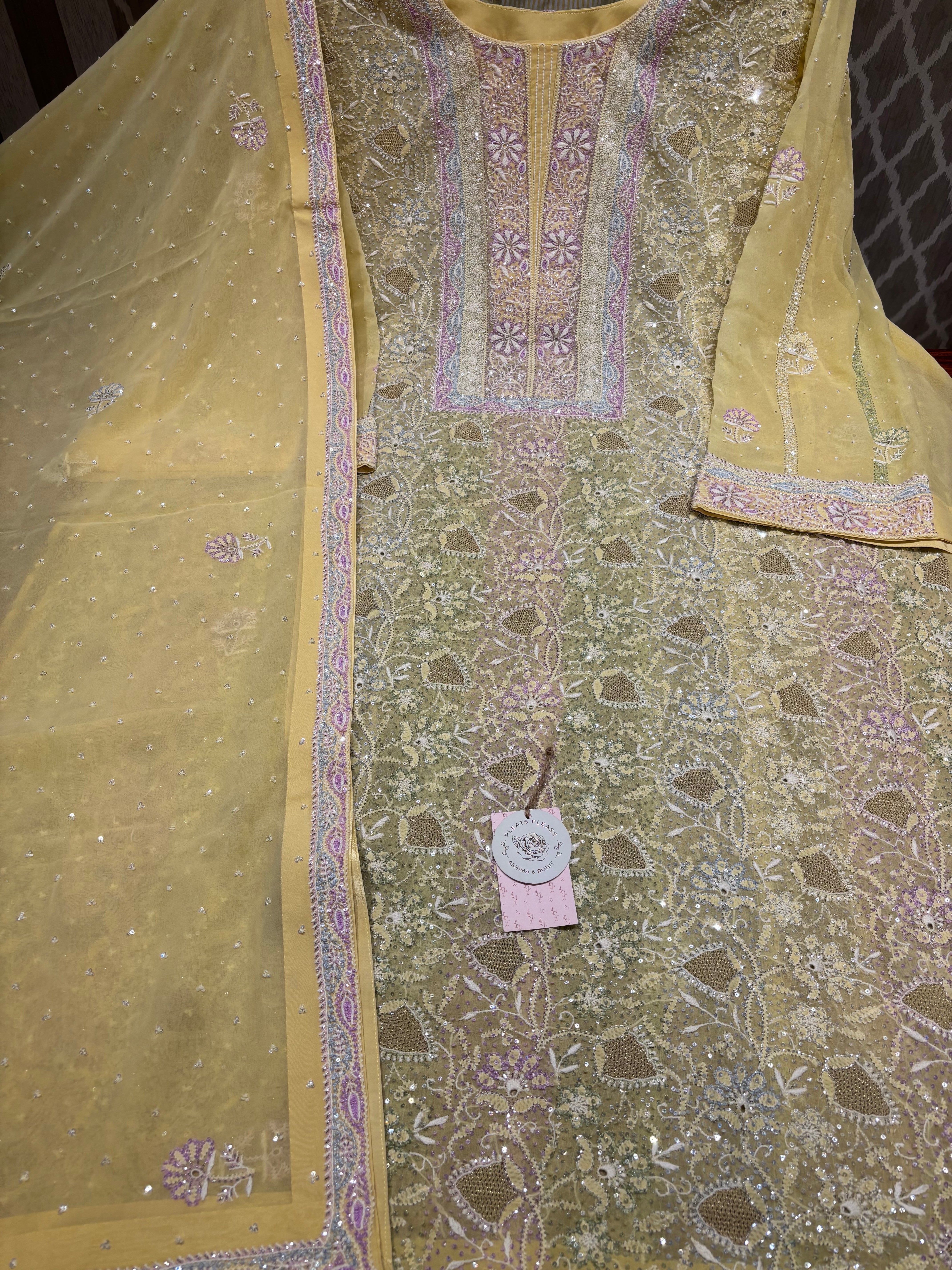 Yellow Pure & Premium Georgette Chikankari Kurta & Dupatta Set